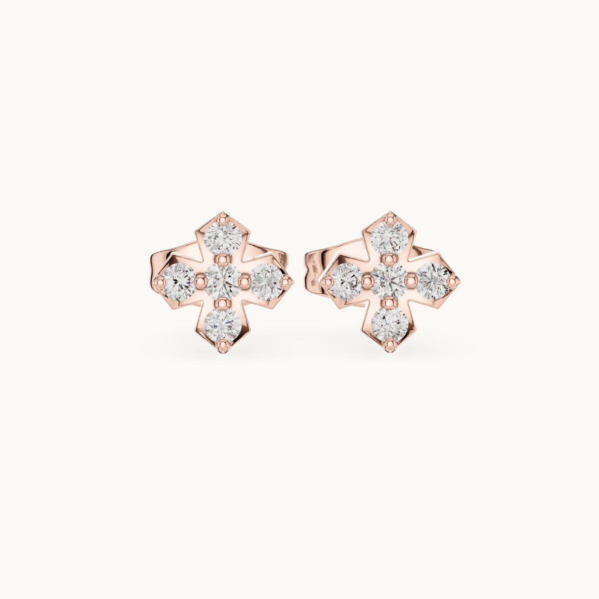 Round lab-grown diamond five-stone cross stud earrings in rose gold, 0.18 CT TW, view 4