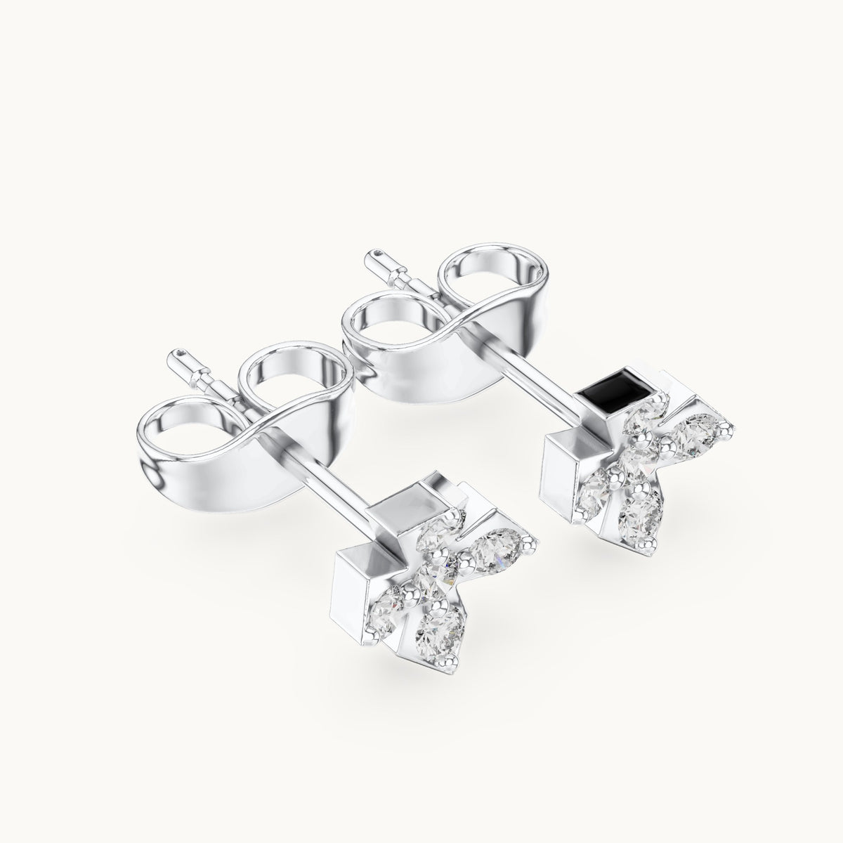 Round lab-grown diamond five-stone cross stud earrings in white gold, 0.18 CT TW, view 2