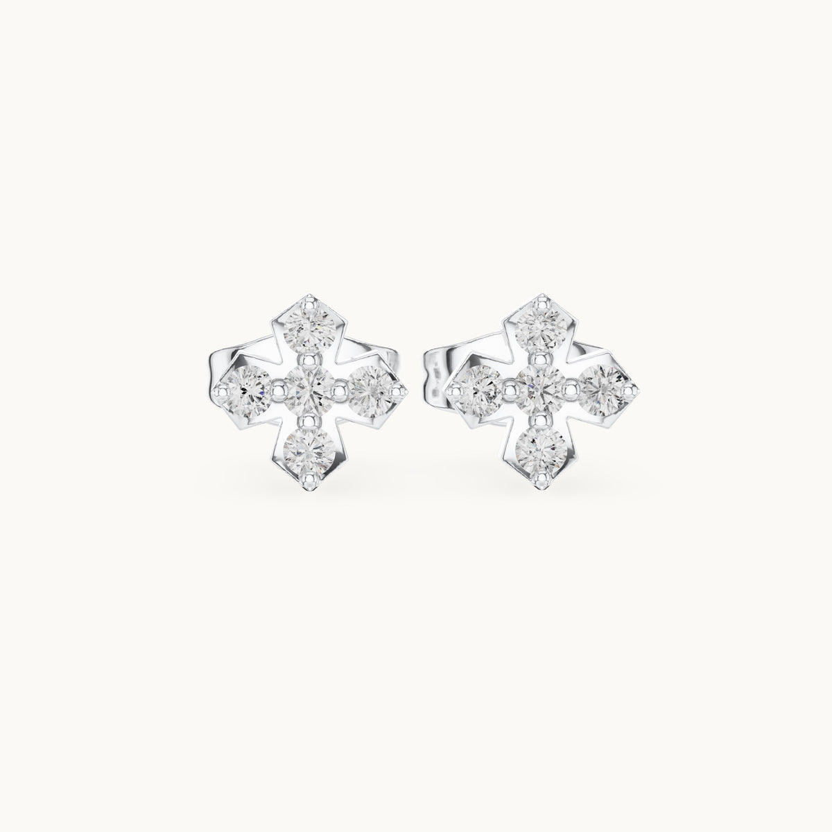 Round lab-grown diamond five-stone cross stud earrings in white gold, 0.18 CT TW, view 4