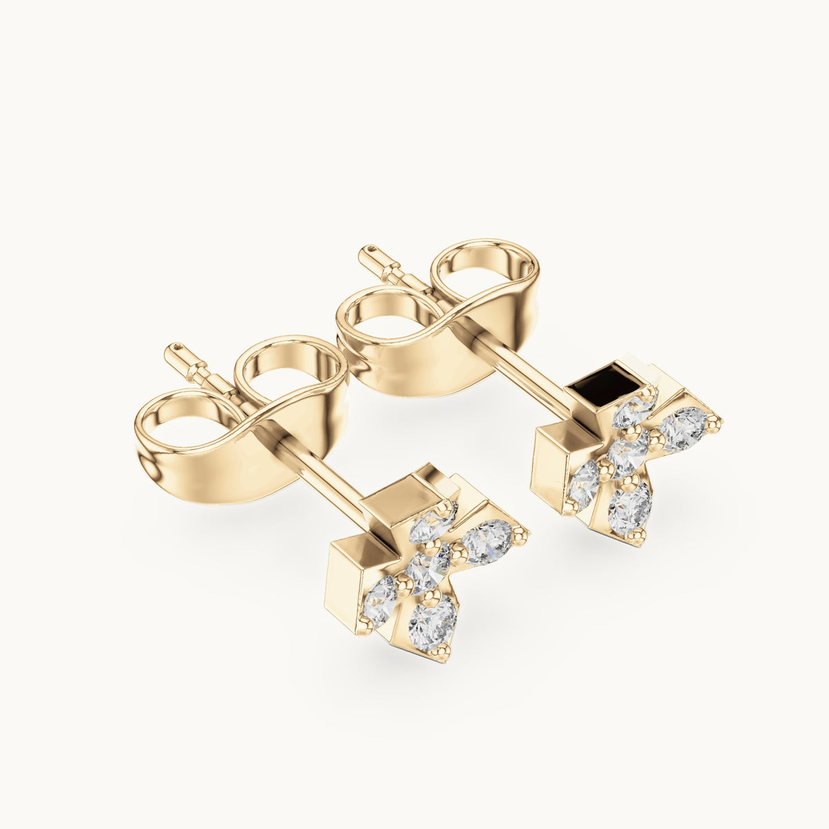 Round lab-grown diamond five-stone cross stud earrings in yellow gold, 0.18 CT TW, view 2