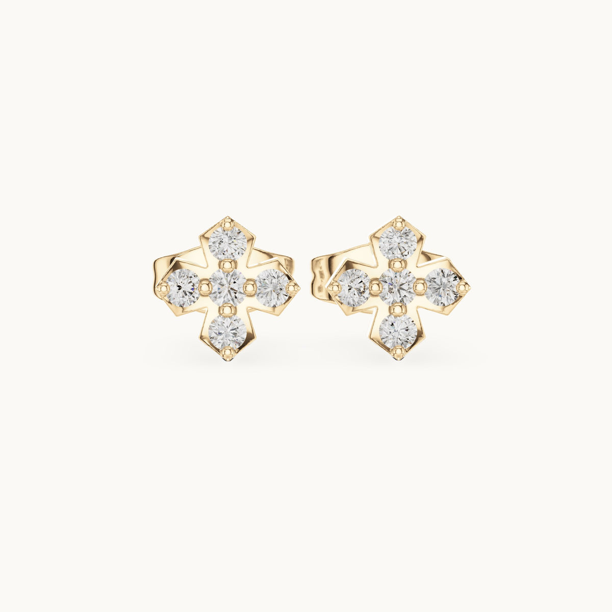 Round lab-grown diamond five-stone cross stud earrings in yellow gold, 0.18 CT TW, view 4