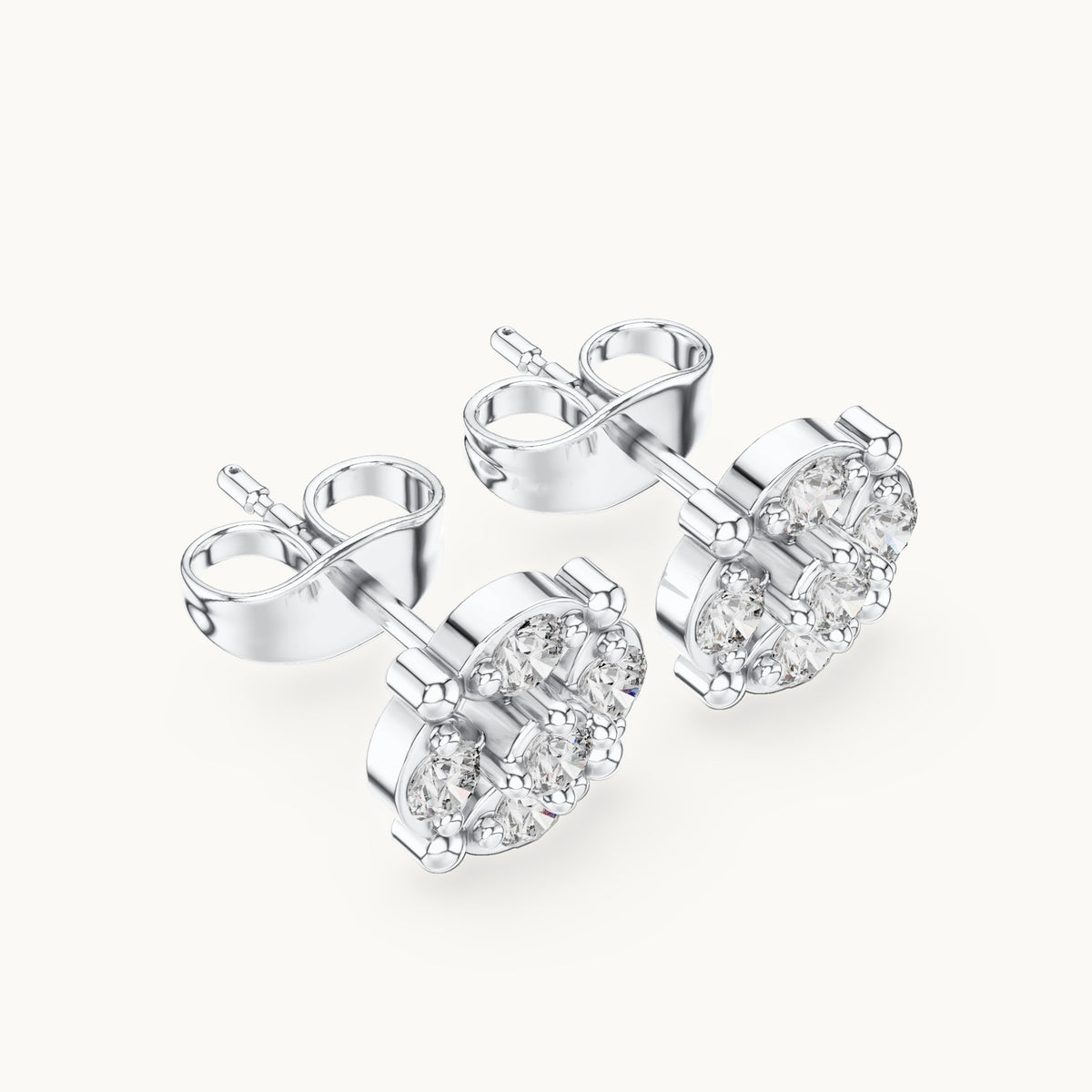 Round lab-grown diamond beaded frame cluster stud earrings in white gold, 0.34 CT TW, view 2