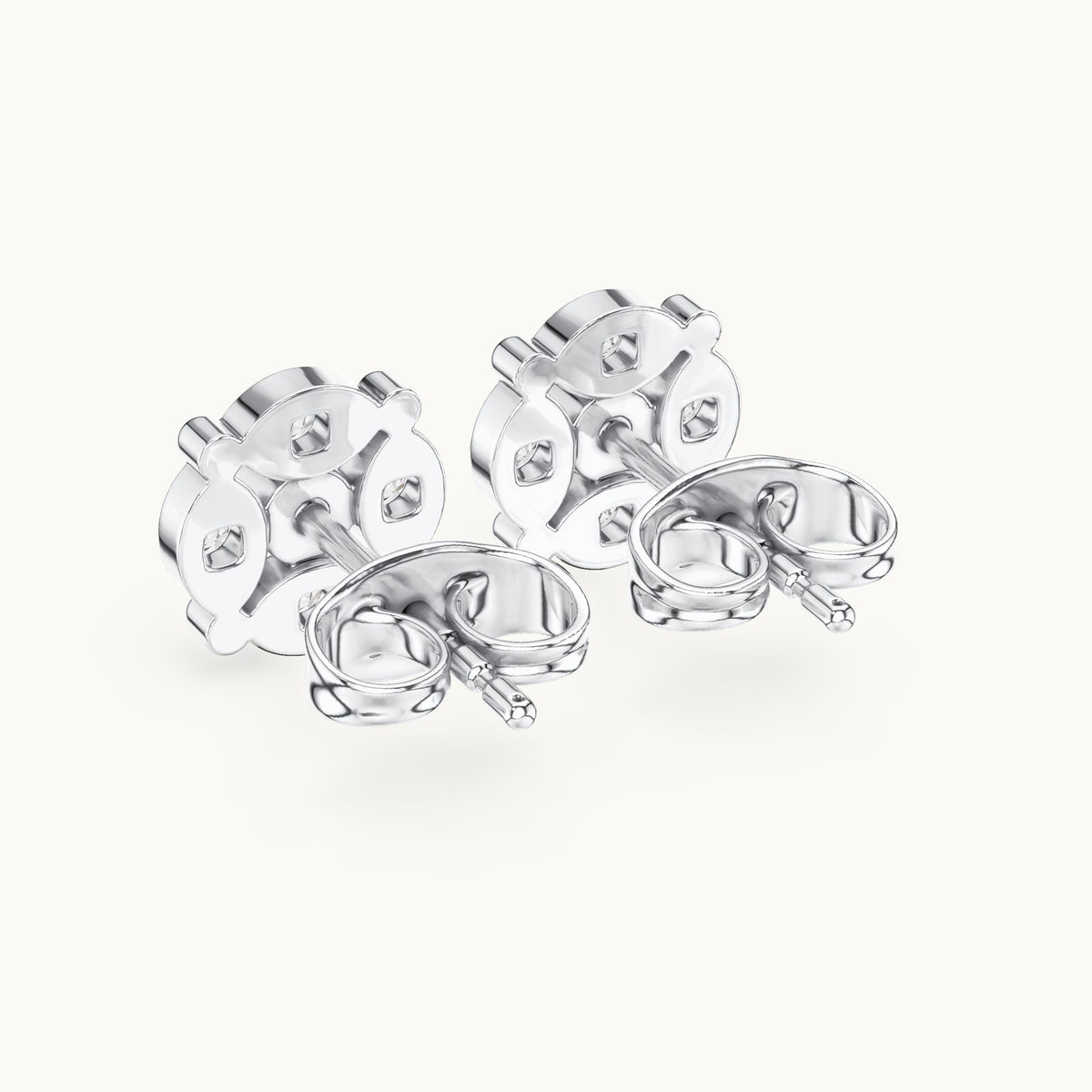 Round lab-grown diamond beaded frame cluster stud earrings in white gold, 0.34 CT TW, view 3