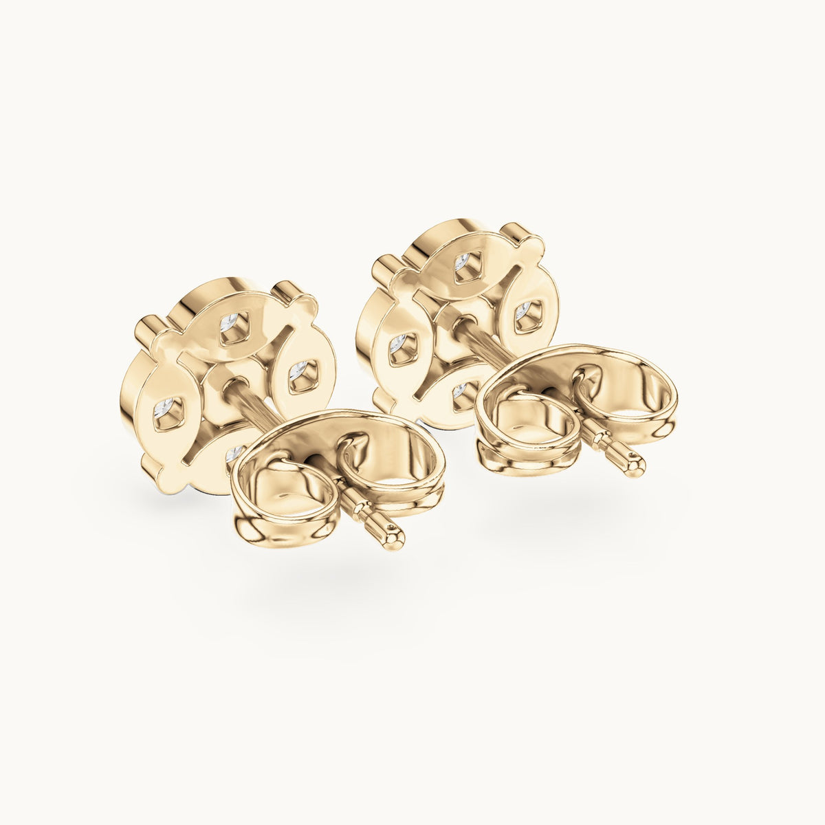 Round lab-grown diamond beaded frame cluster stud earrings in yellow gold, 0.34 CT TW, view 3
