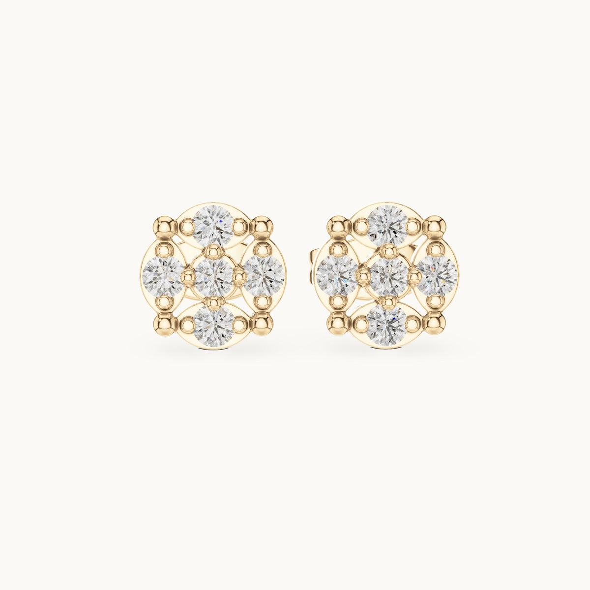 Round lab-grown diamond beaded frame cluster stud earrings in yellow gold, 0.34 CT TW, view 4