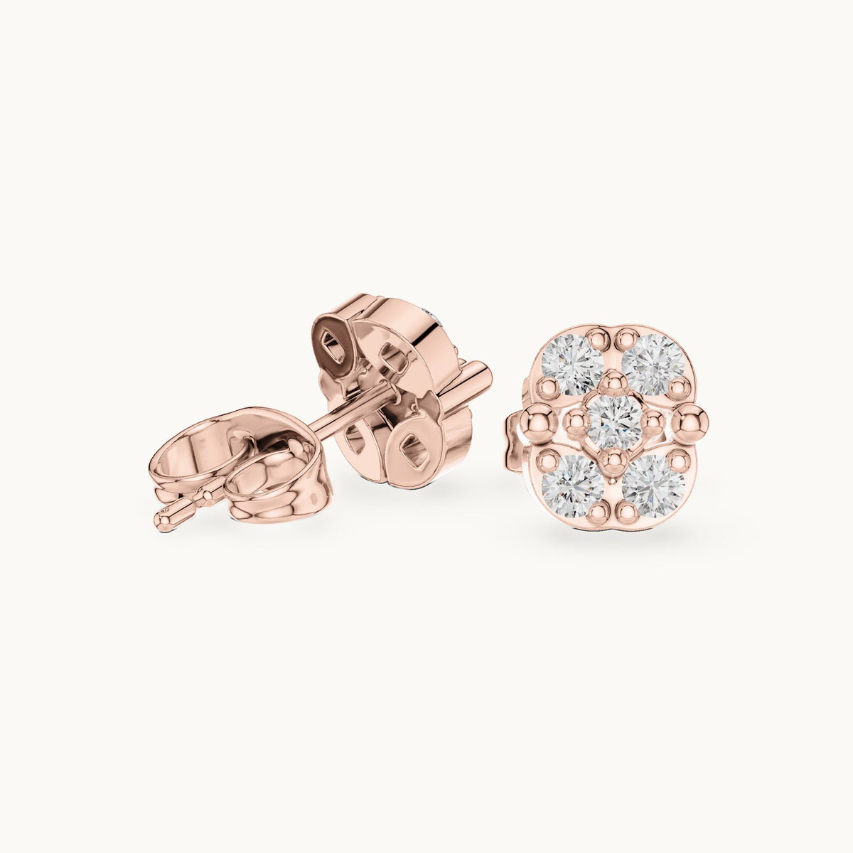 Round lab-grown diamond square frame cluster stud earrings in rose gold, 0.28 CT TW, view 1