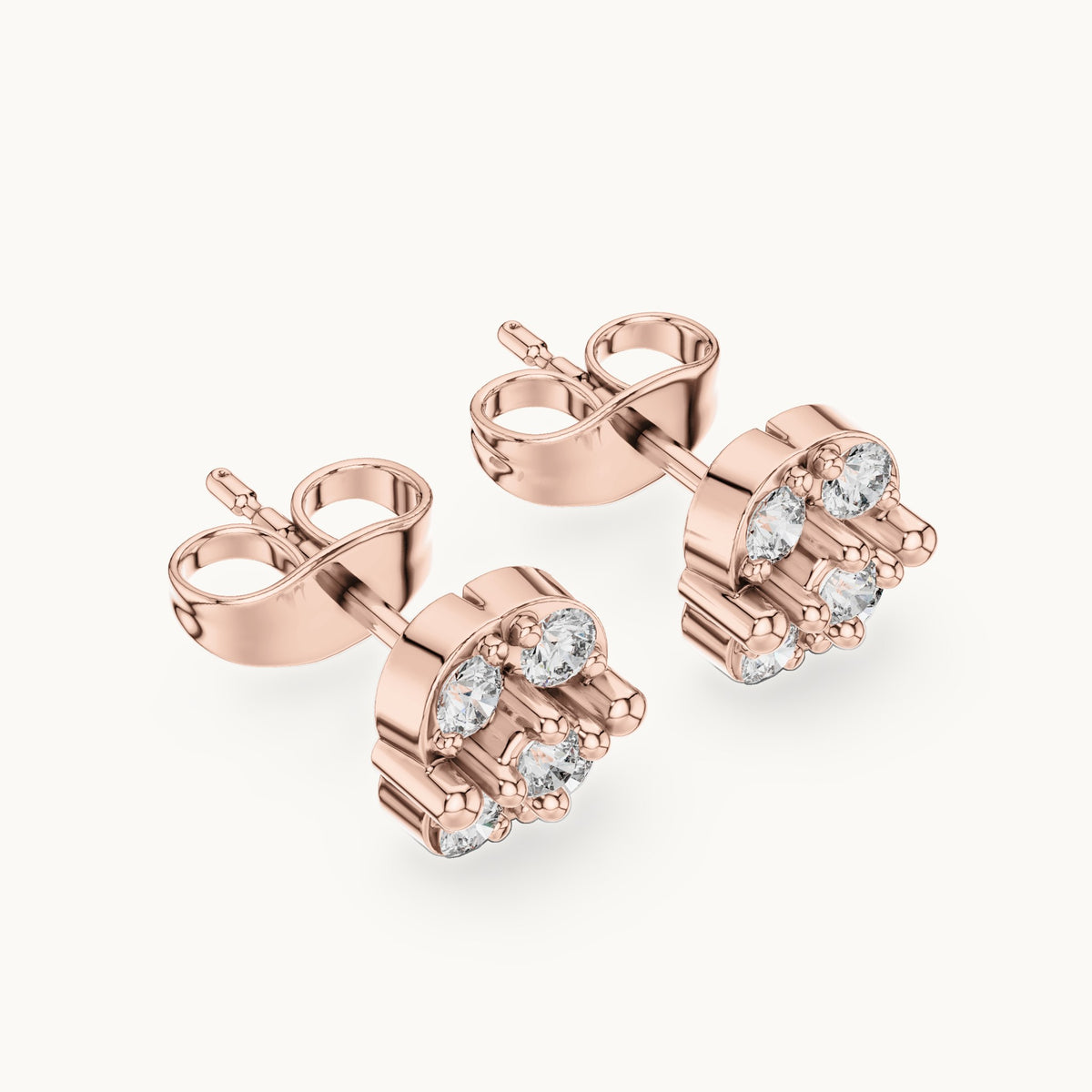 Round lab-grown diamond square frame cluster stud earrings in rose gold, 0.28 CT TW, view 2