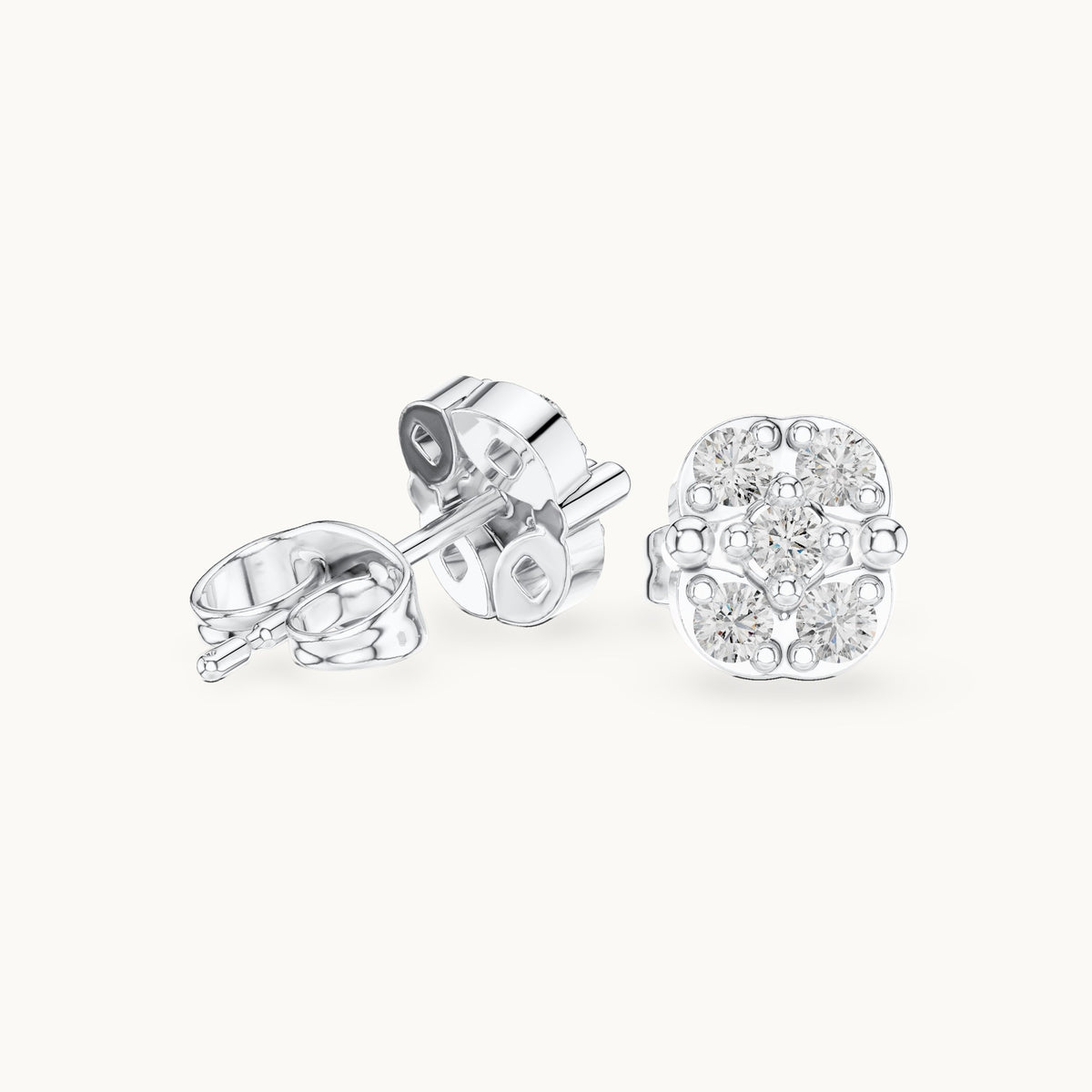 Round lab-grown diamond square frame cluster stud earrings in white gold, 0.28 CT TW, view 1