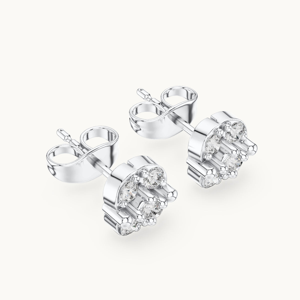 Round lab-grown diamond square frame cluster stud earrings in white gold, 0.28 CT TW, view 2