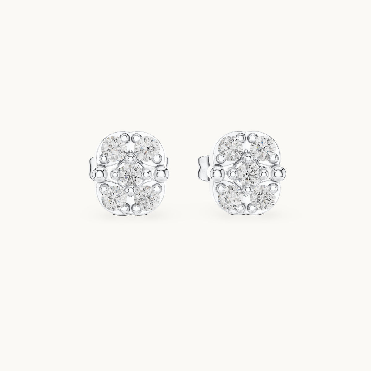 Round lab-grown diamond square frame cluster stud earrings in white gold, 0.28 CT TW, view 4