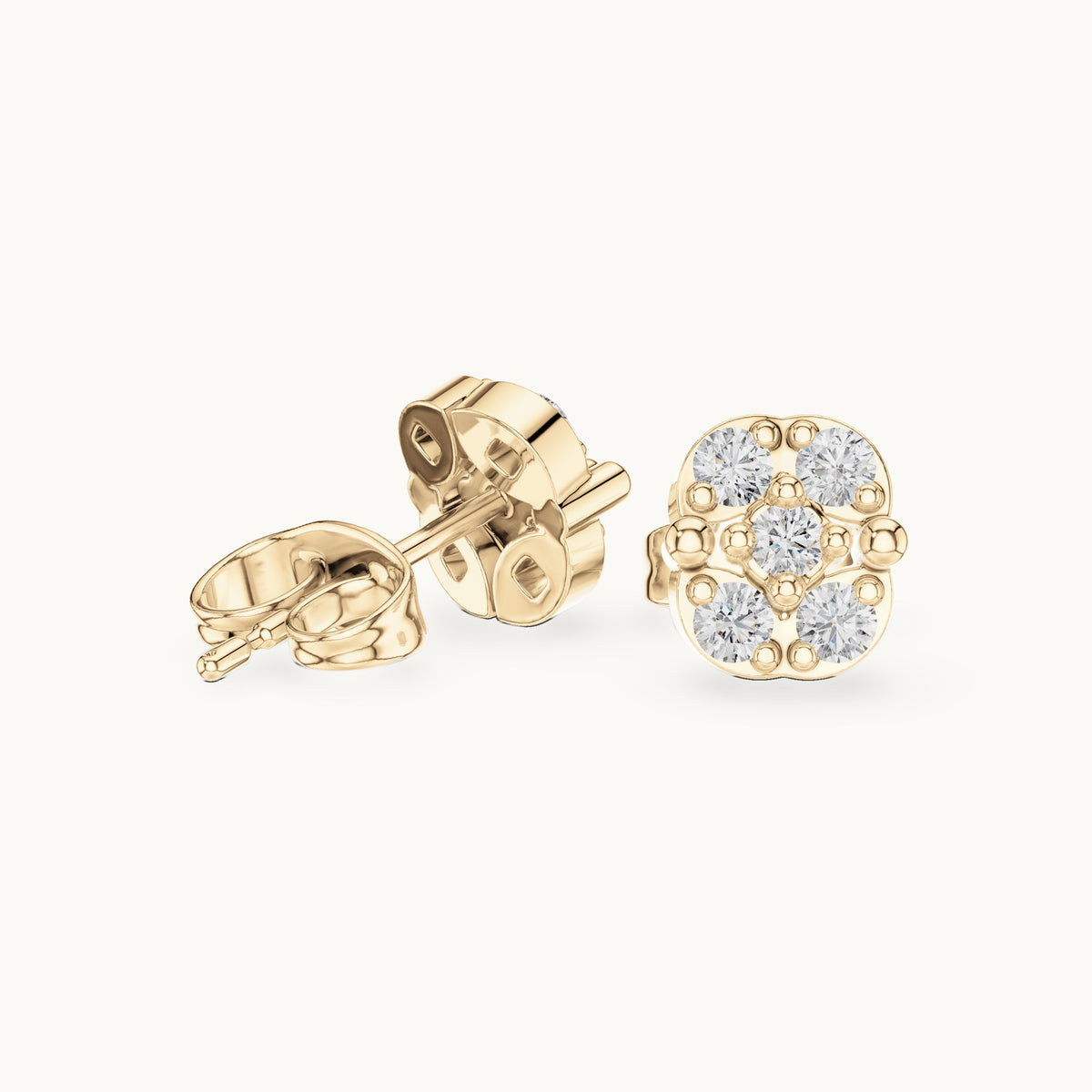 Round lab-grown diamond square frame cluster stud earrings in yellow gold, 0.28 CT TW, view 1