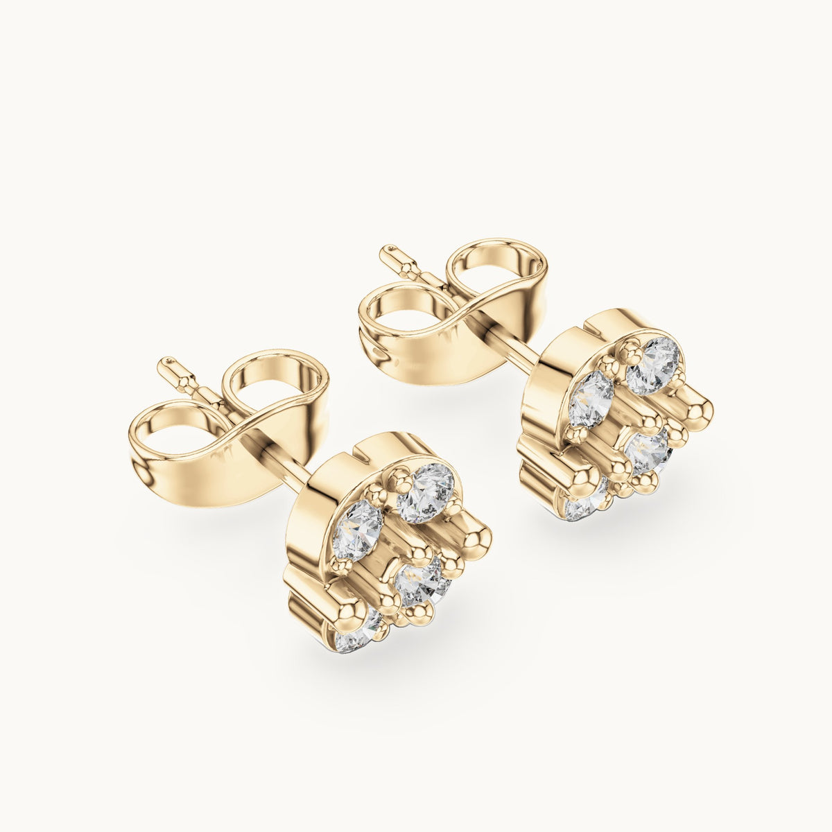 Round lab-grown diamond square frame cluster stud earrings in yellow gold, 0.28 CT TW, view 2