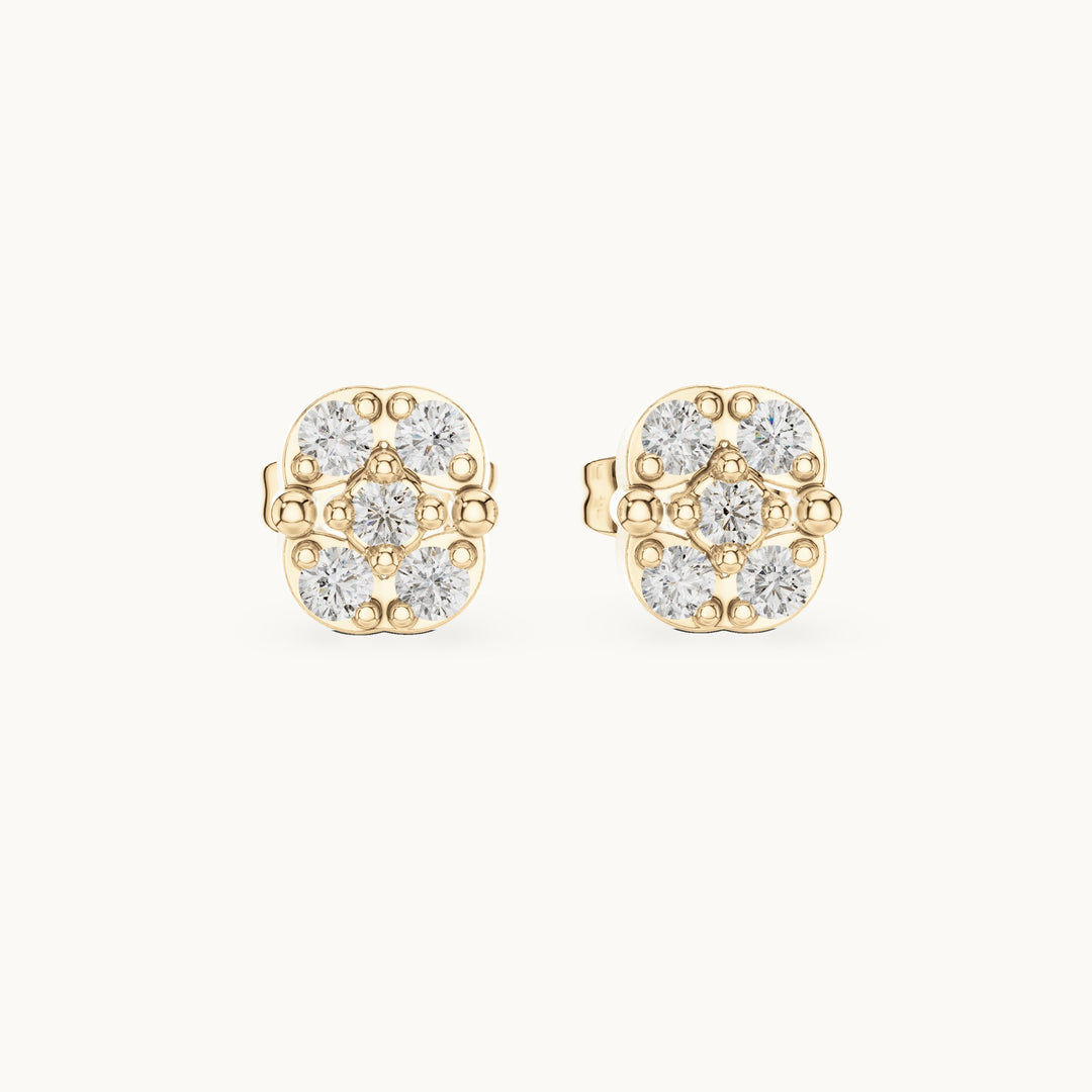 Round lab-grown diamond square frame cluster stud earrings in yellow gold, 0.28 CT TW, view 4