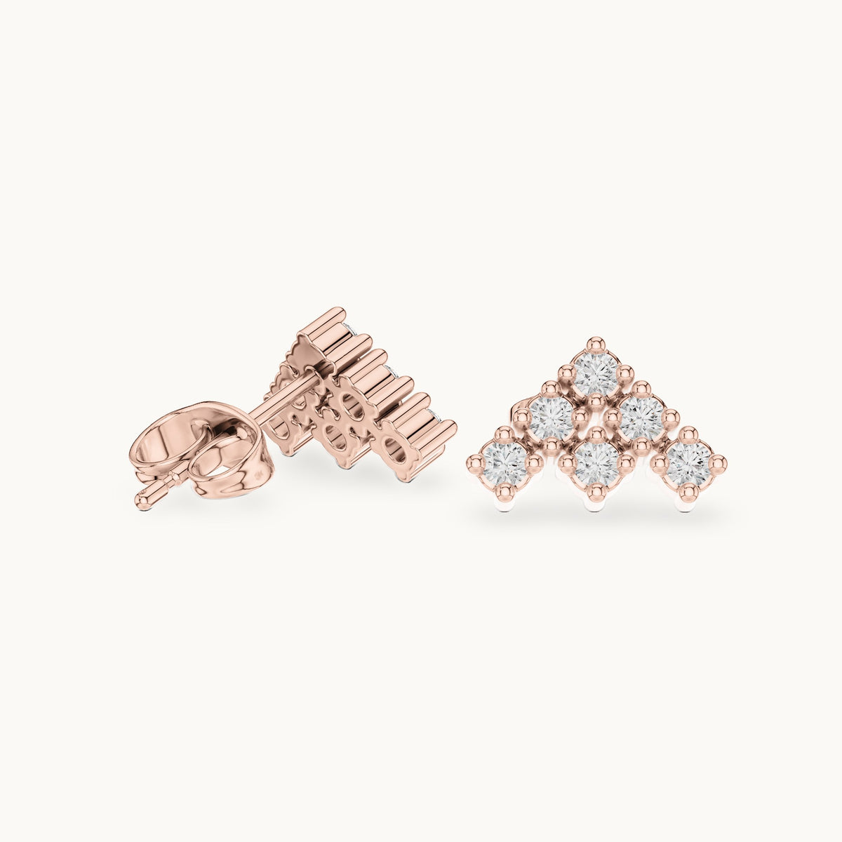 Round lab-grown diamond chevron cluster stud earrings in rose gold, 0.24 CT TW, view 1