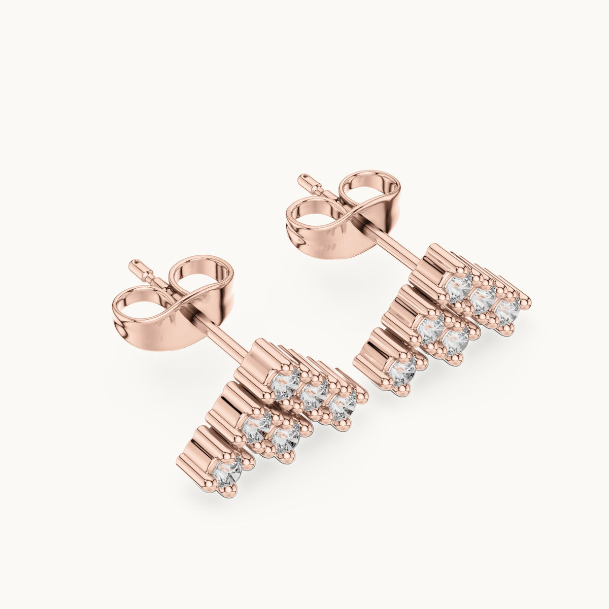 Round lab-grown diamond chevron cluster stud earrings in rose gold, 0.24 CT TW, view 2