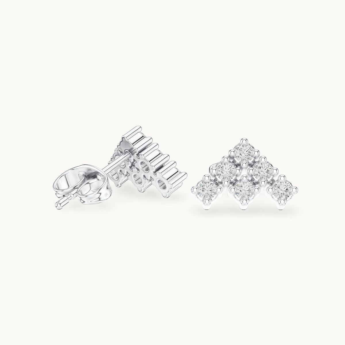 Round lab-grown diamond chevron cluster stud earrings in white gold, 0.24 CT TW, view 1