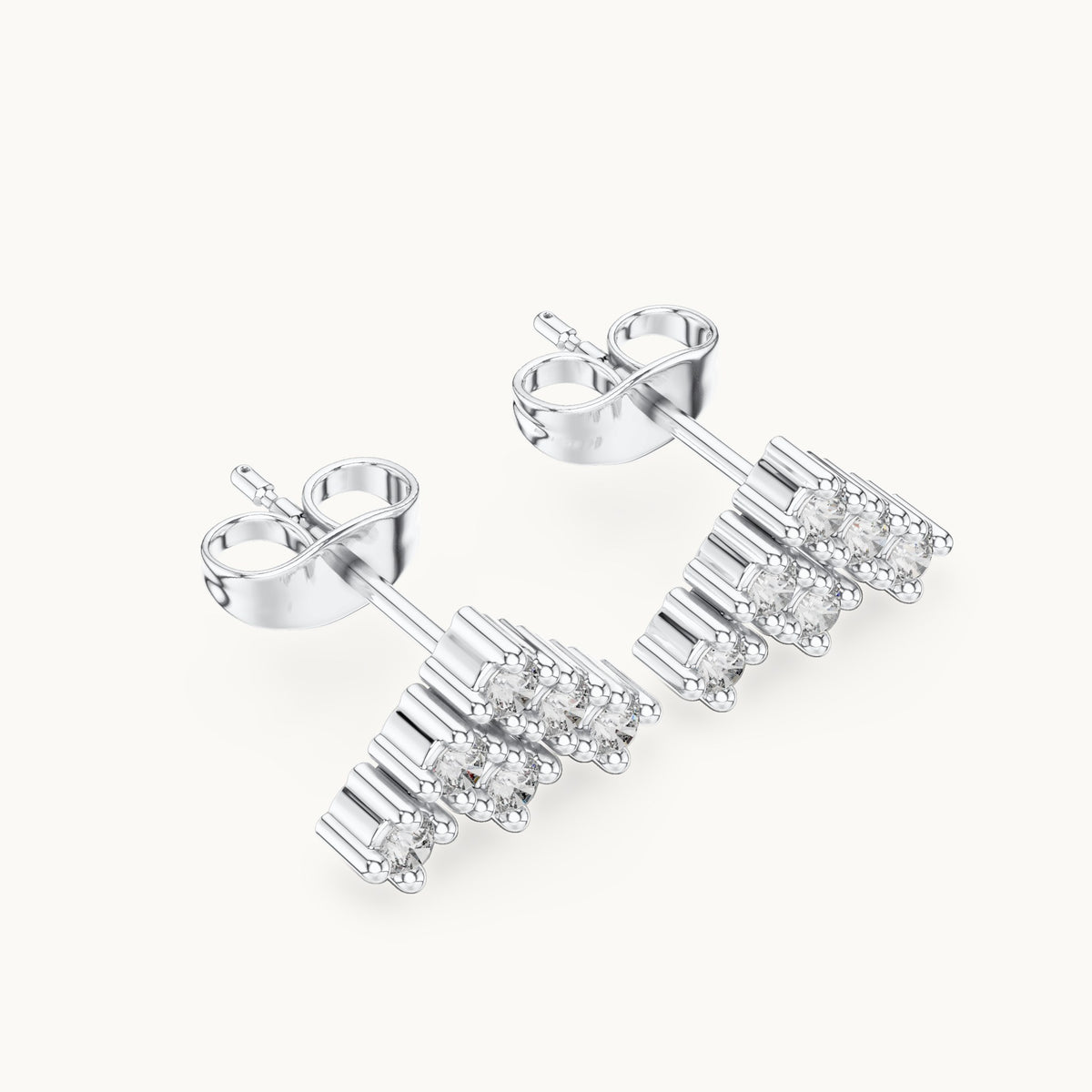 Round lab-grown diamond chevron cluster stud earrings in white gold, 0.24 CT TW, view 2