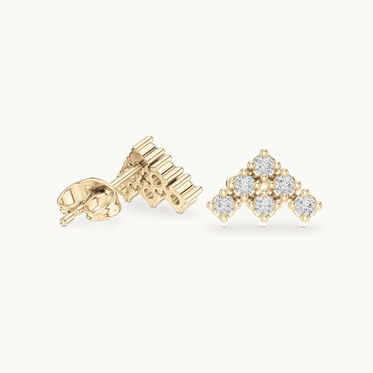 Round lab-grown diamond chevron cluster stud earrings in yellow gold, 0.24 CT TW, view 1