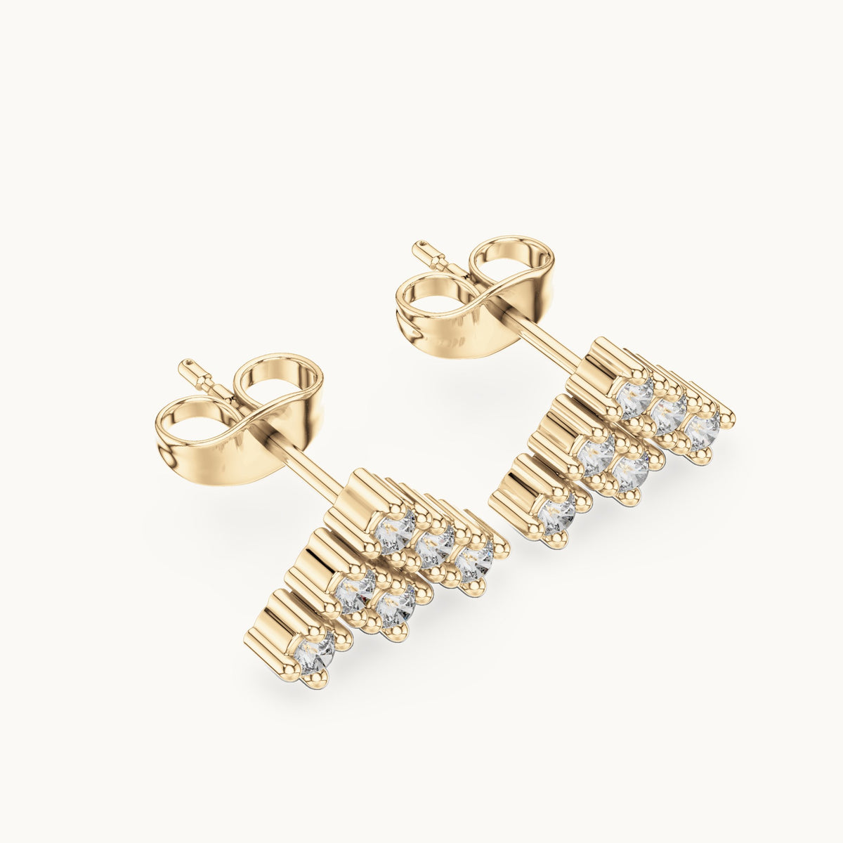 Round lab-grown diamond chevron cluster stud earrings in yellow gold, 0.24 CT TW, view 2