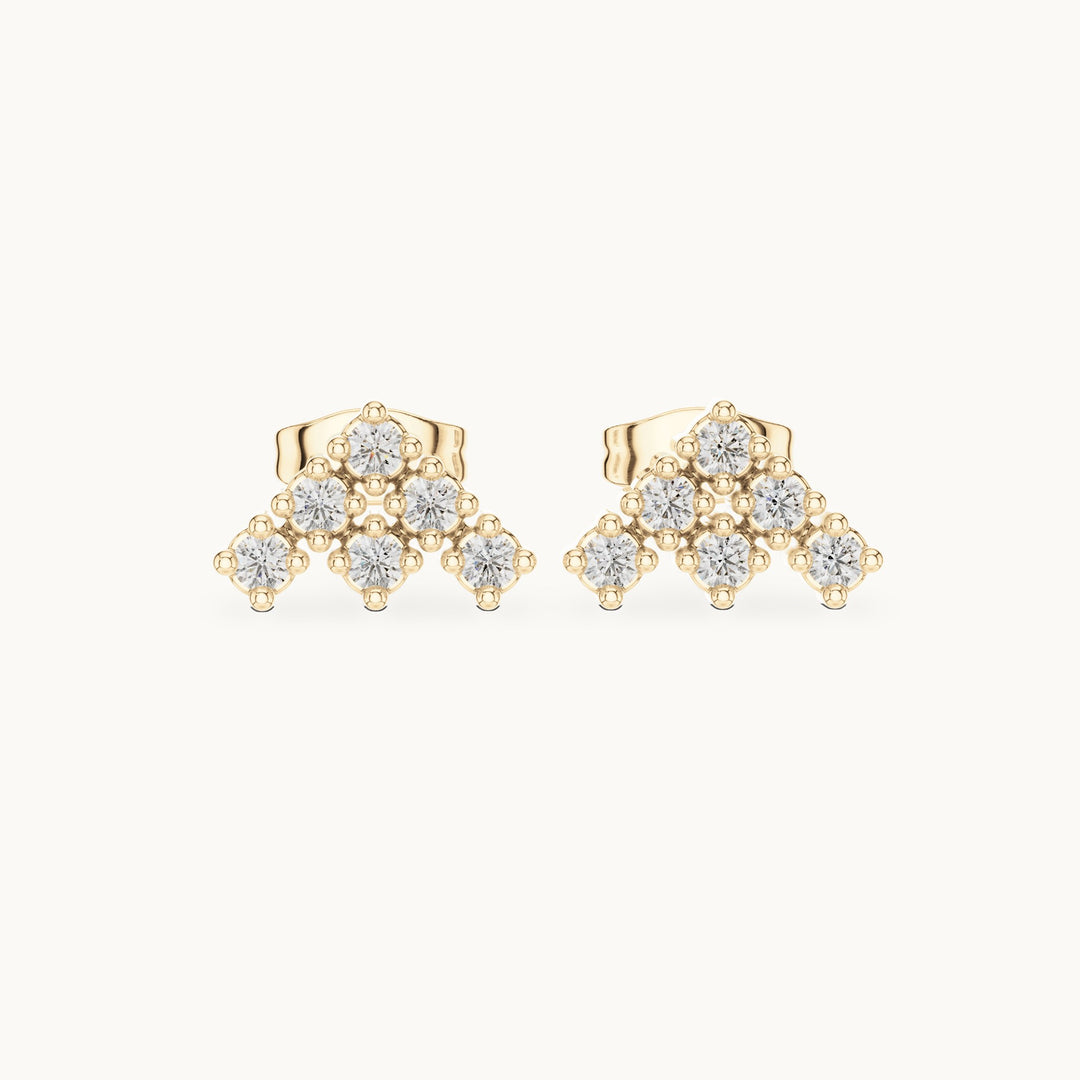 Round lab-grown diamond chevron cluster stud earrings in yellow gold, 0.24 CT TW, view 4