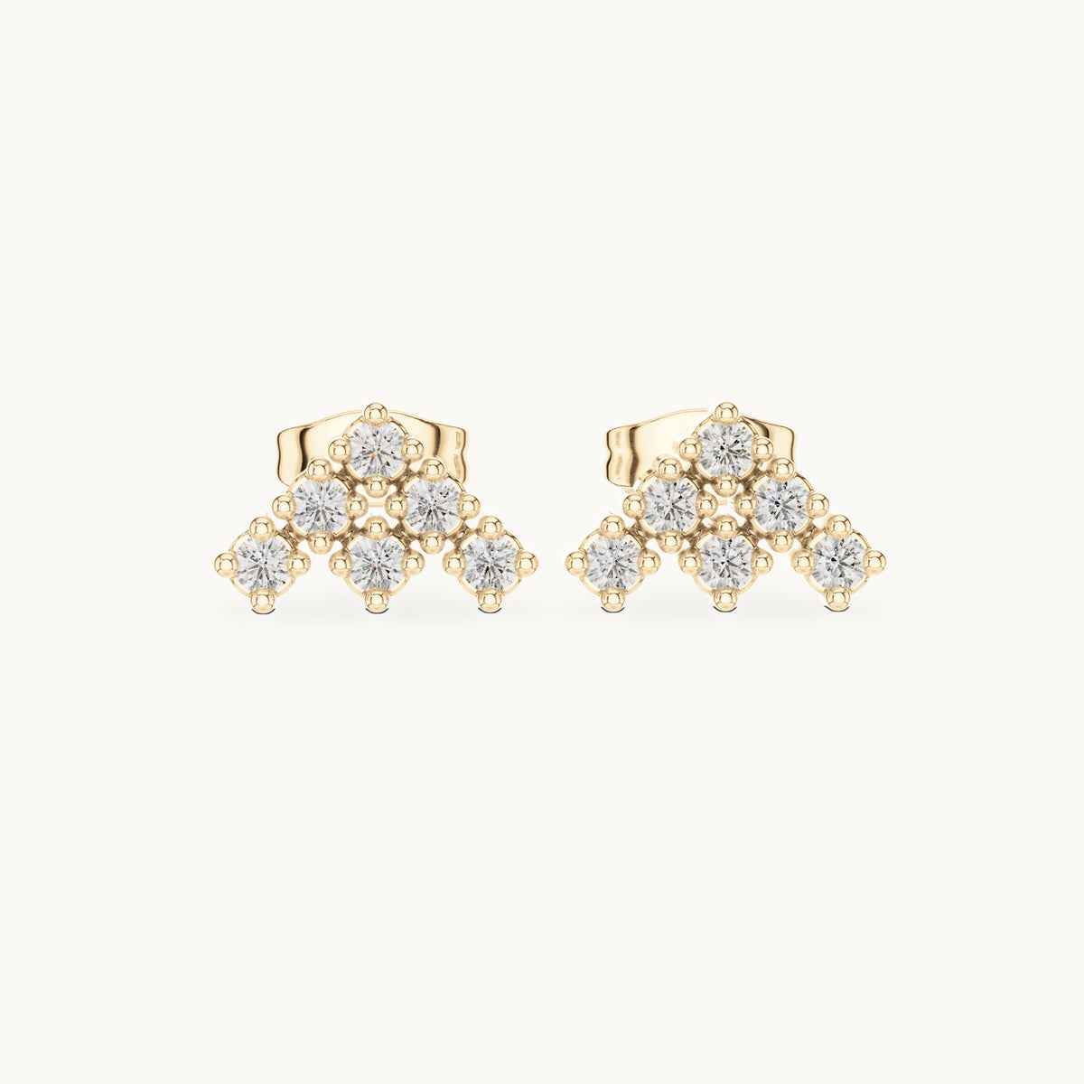 Round lab-grown diamond chevron cluster stud earrings in yellow gold, 0.24 CT TW, view 4