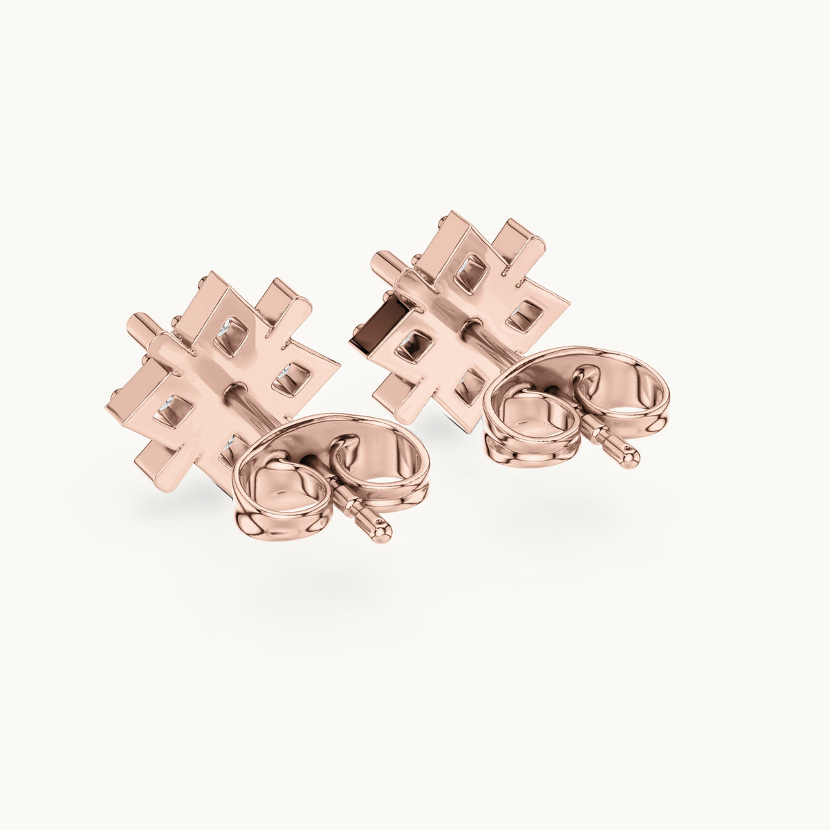 Round lab-grown diamond crossed bar star stud earrings in rose gold, 0.28 CT TW, view 3