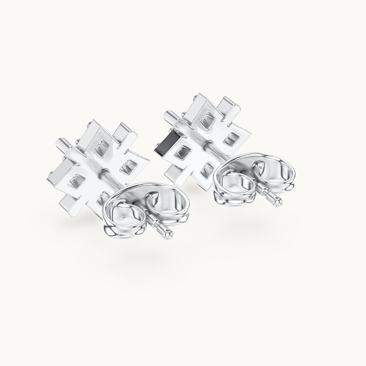 Round lab-grown diamond crossed bar star stud earrings in white gold, 0.28 CT TW, view 3