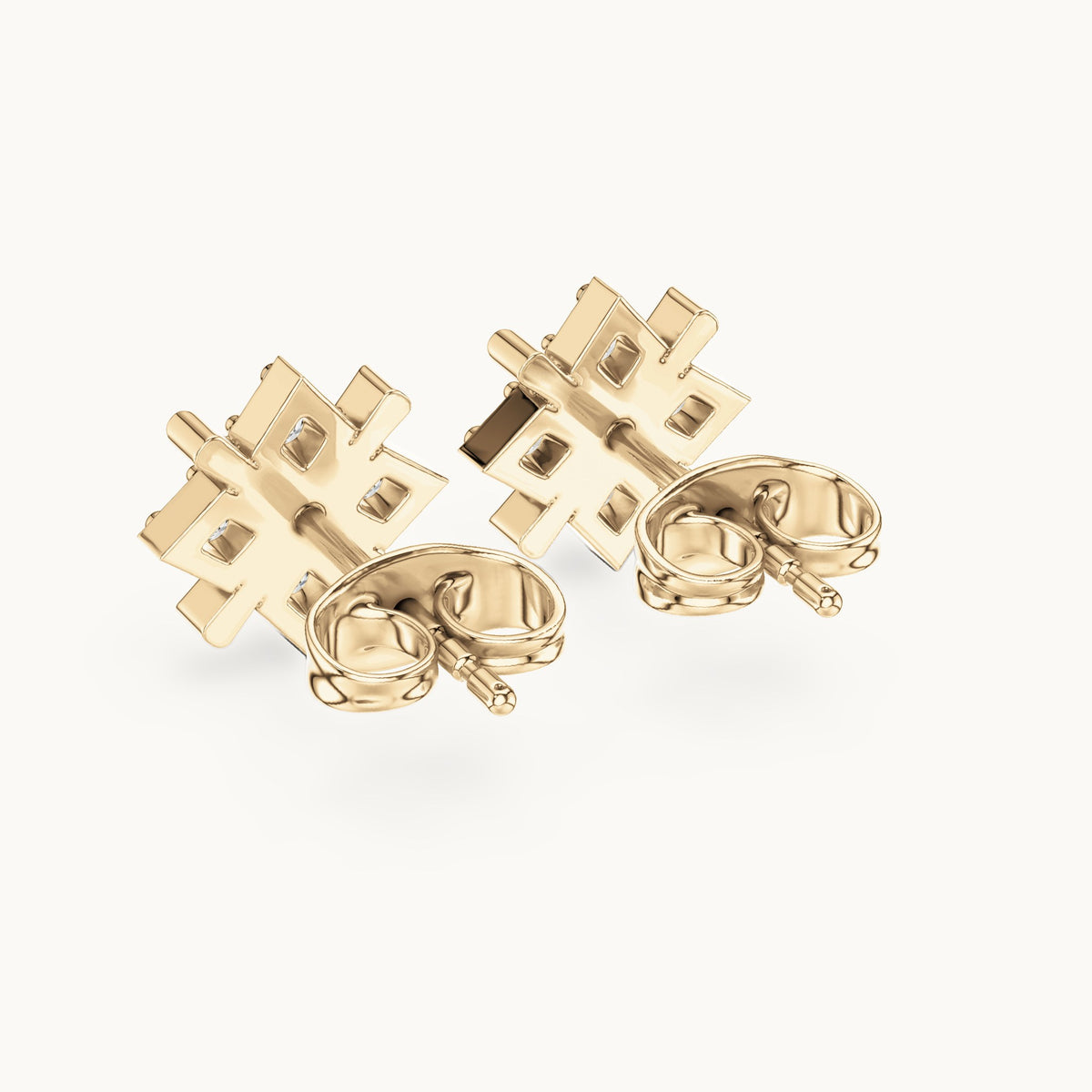 Round lab-grown diamond crossed bar star stud earrings in yellow gold, 0.28 CT TW, view 3