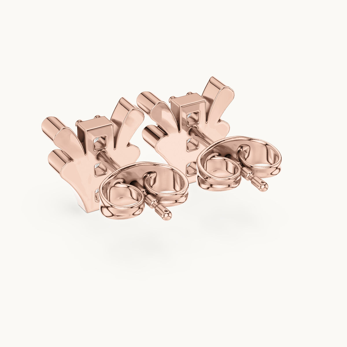 Round lab-grown diamond three-stone fan stud earrings in rose gold, 0.24 CT TW, view 3