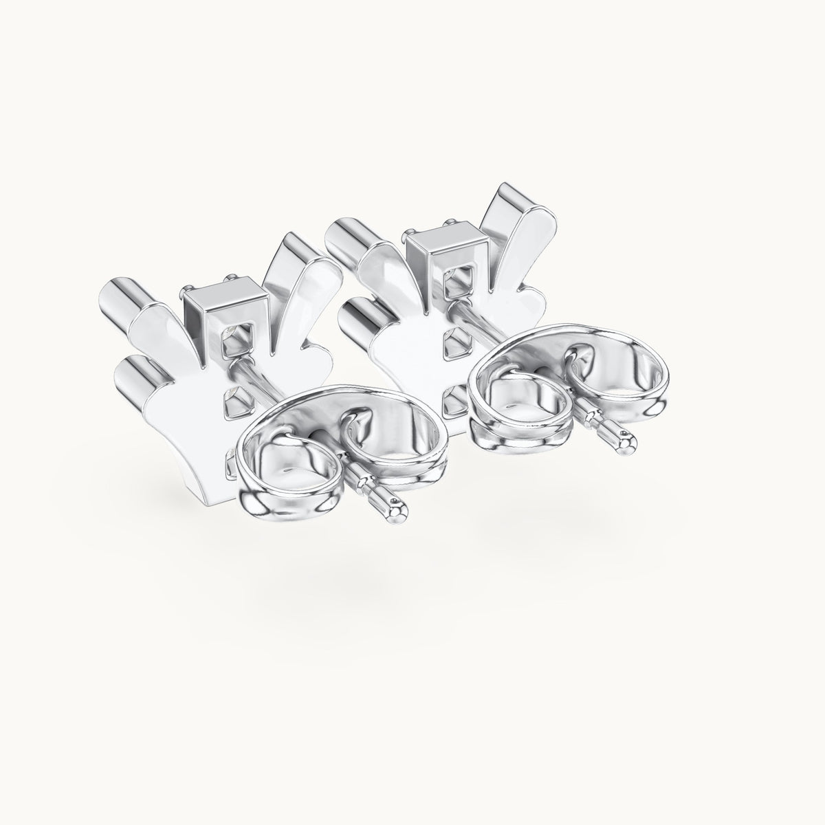Round lab-grown diamond three-stone fan stud earrings in white gold, 0.24 CT TW, view 3