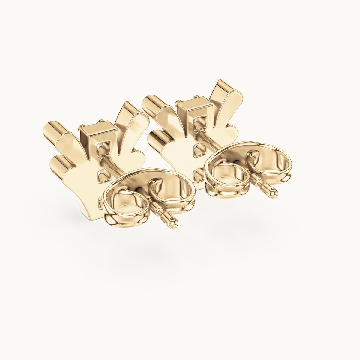 Round lab-grown diamond three-stone fan stud earrings in yellow gold, 0.24 CT TW, view 3