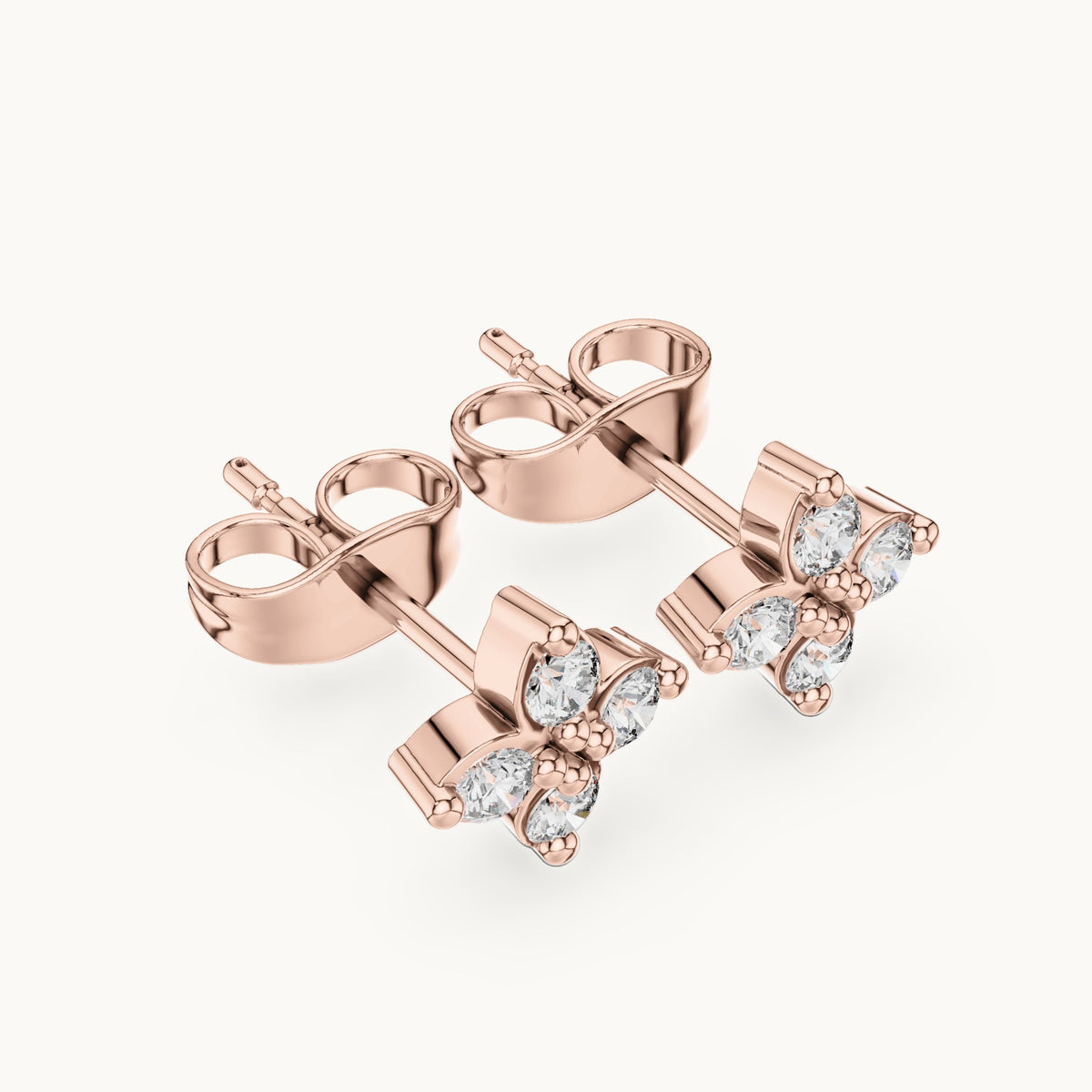 Round lab-grown diamond four-stone clover stud earrings in rose gold, 0.24 CT TW, view 2