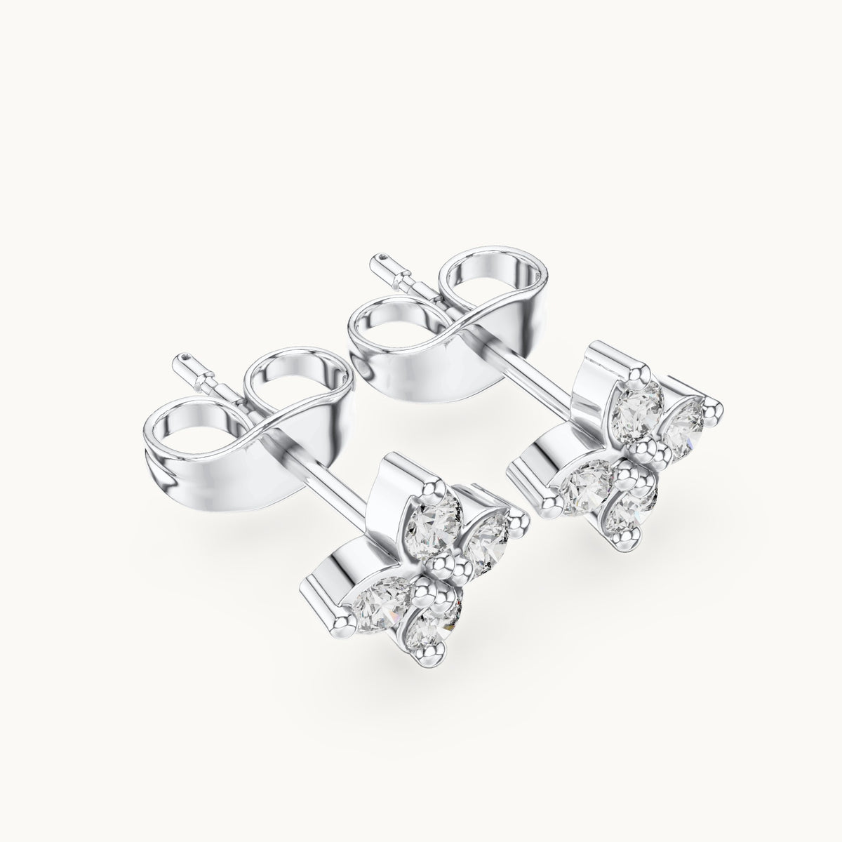 Round lab-grown diamond four-stone clover stud earrings in white gold, 0.24 CT TW, view 2