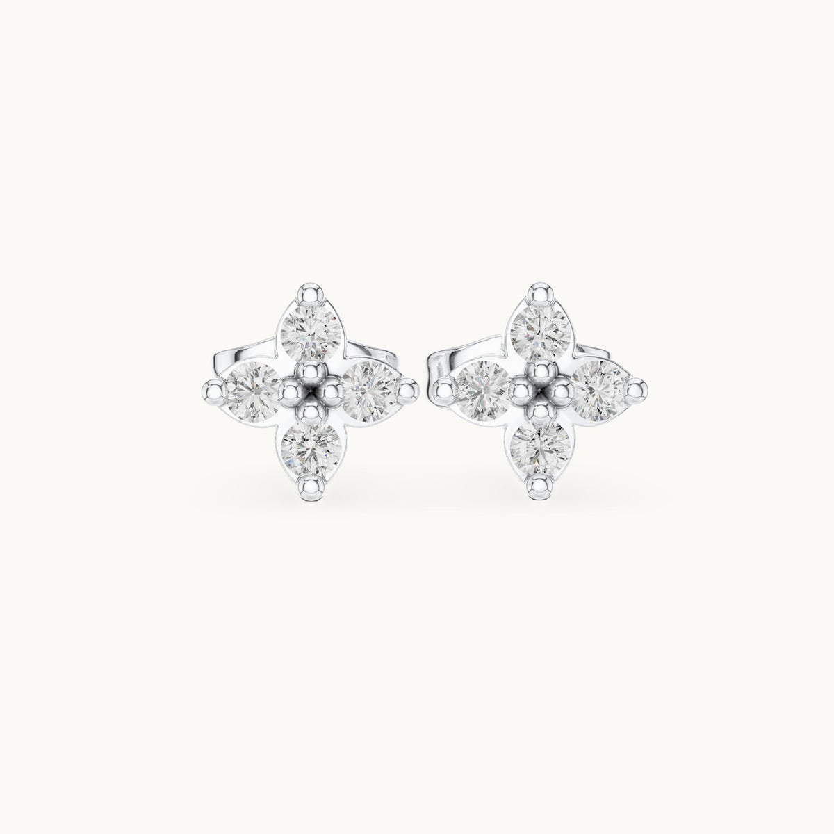 Round lab-grown diamond four-stone clover stud earrings in white gold, 0.24 CT TW, view 4