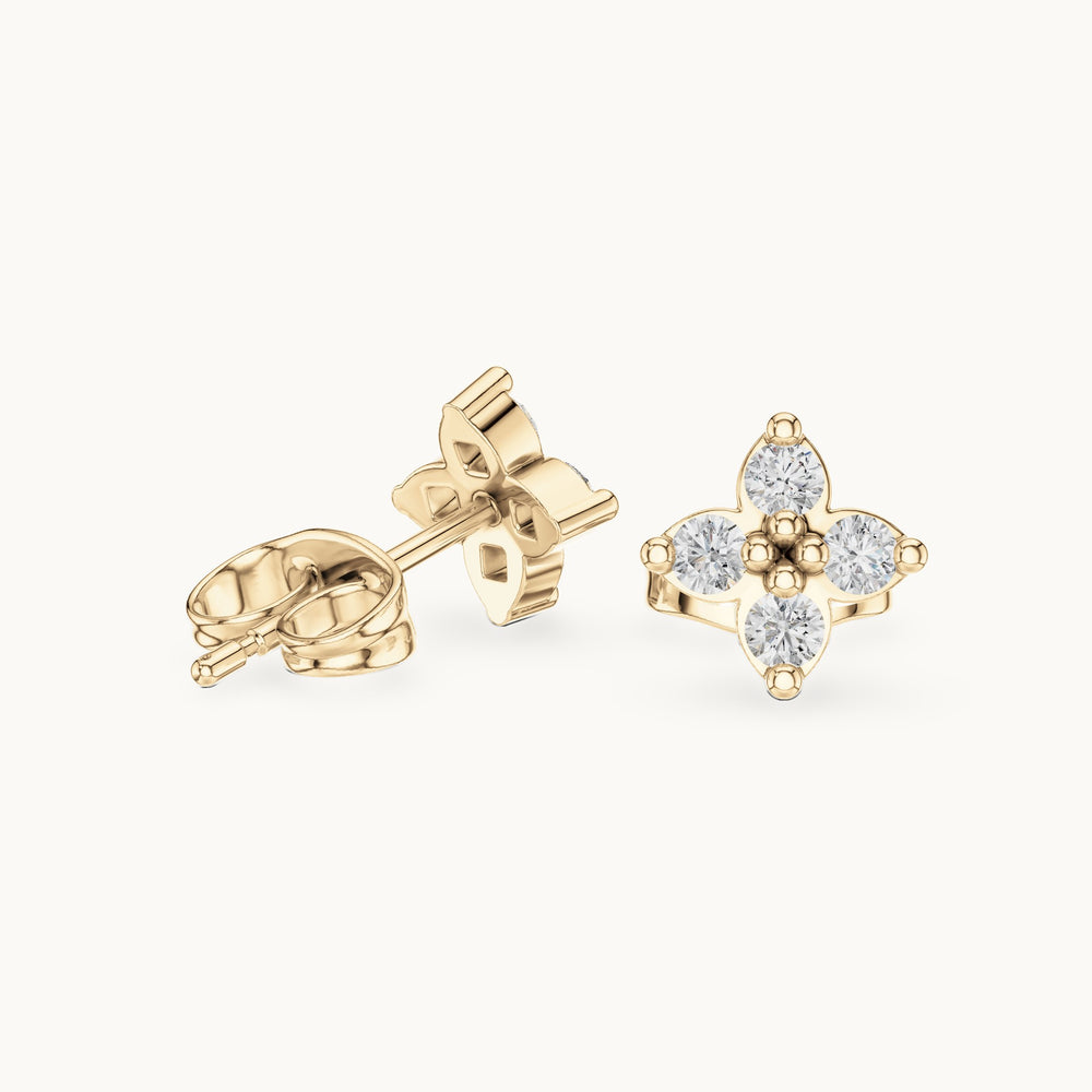 Round lab-grown diamond four-stone clover stud earrings in yellow gold, 0.24 CT TW, view 1