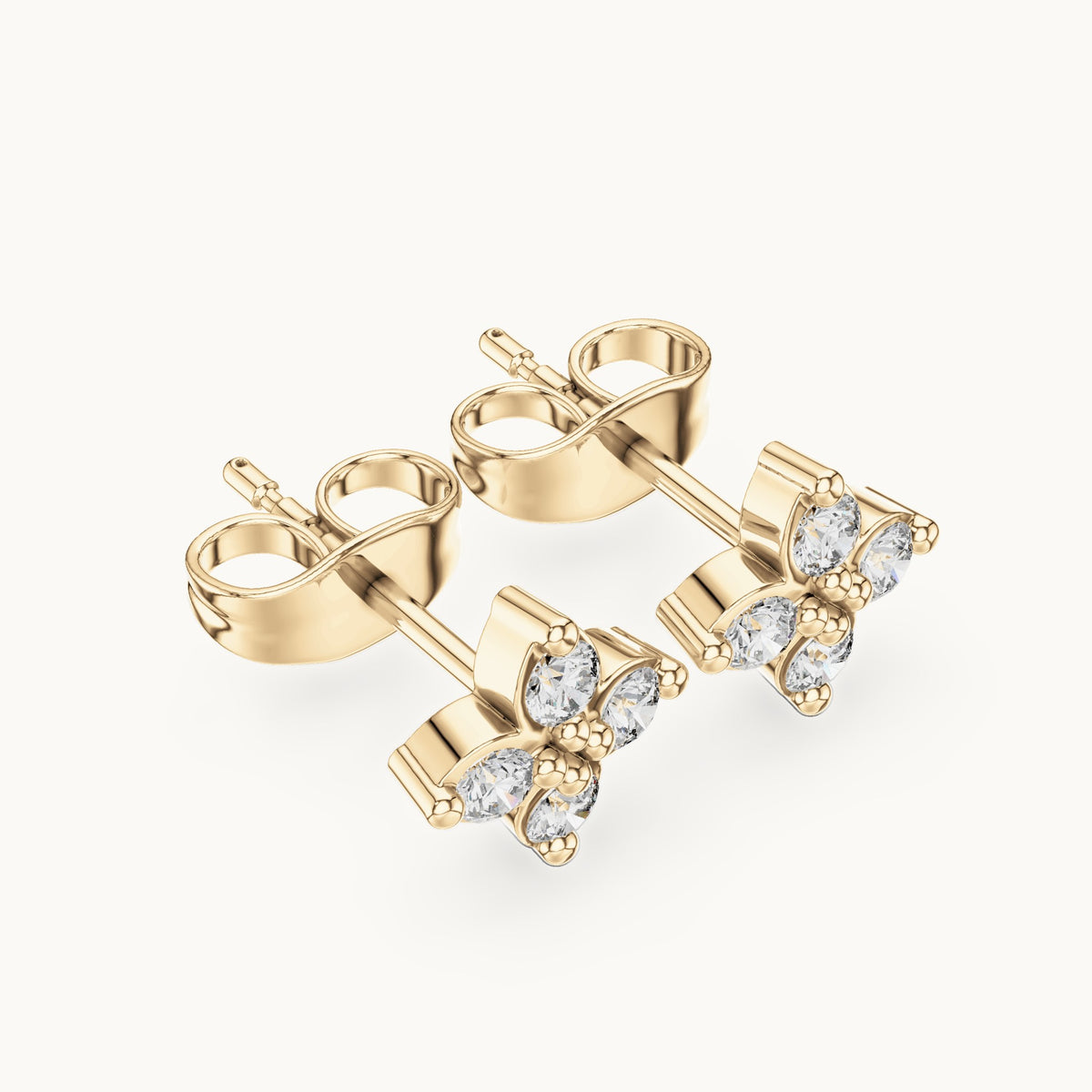 Round lab-grown diamond four-stone clover stud earrings in yellow gold, 0.24 CT TW, view 2