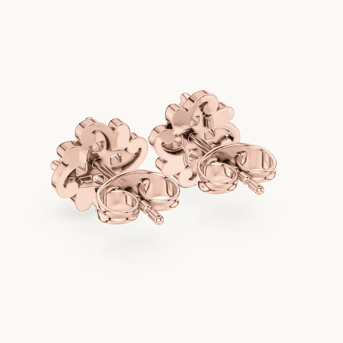 Round lab-grown diamond clover stud earrings in rose gold, 0.24 CT TW, view 3