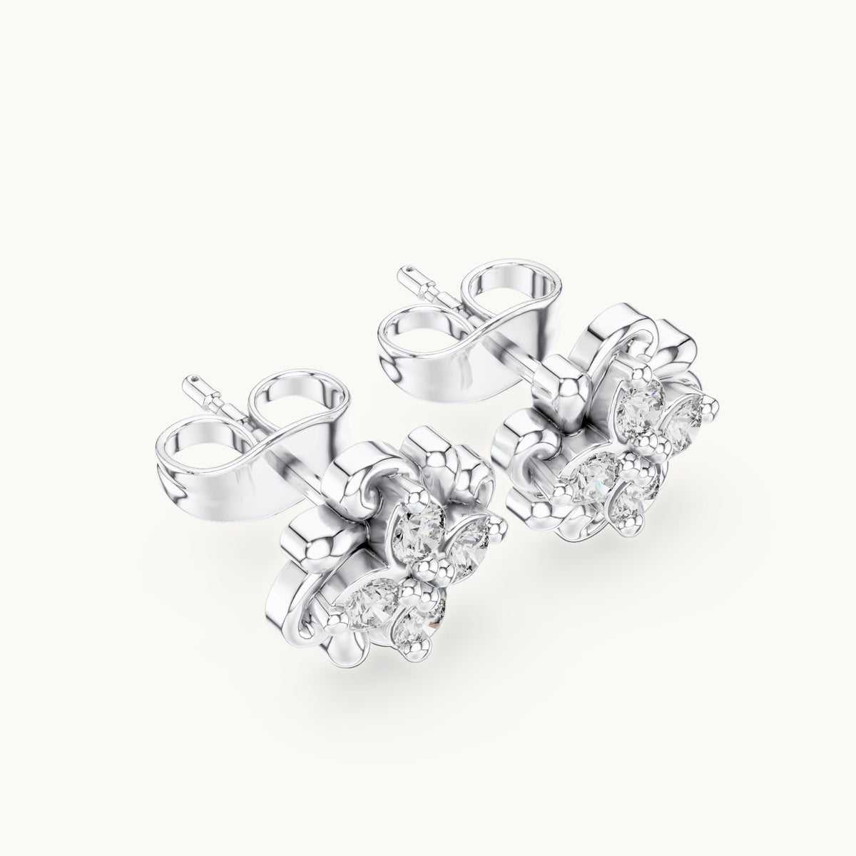 Round lab-grown diamond clover stud earrings in white gold, 0.24 CT TW, view 2