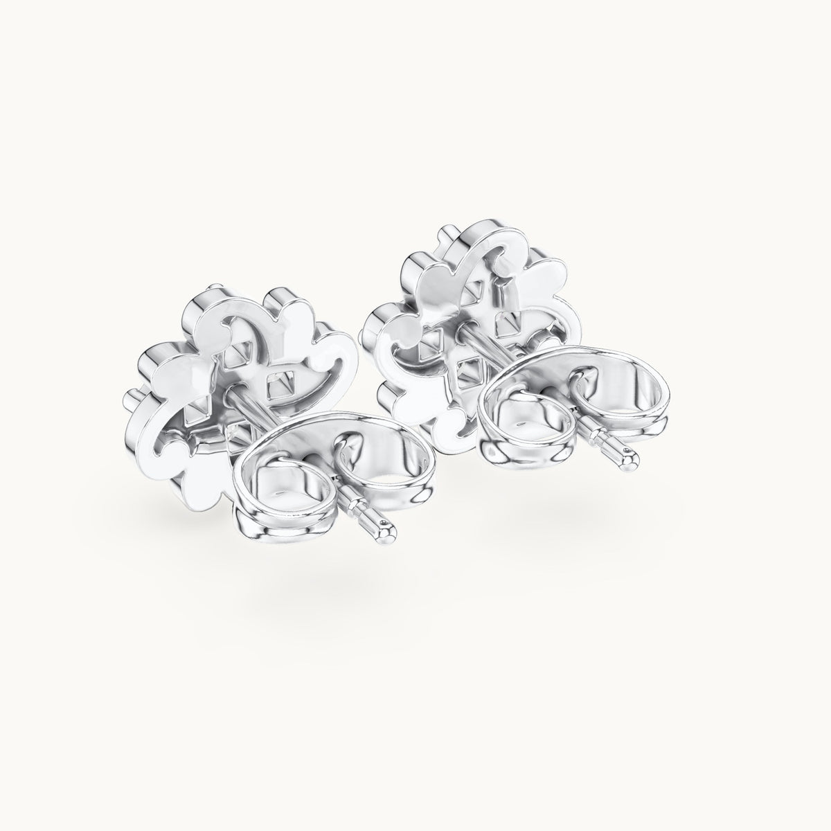 Round lab-grown diamond clover stud earrings in white gold, 0.24 CT TW, view 3