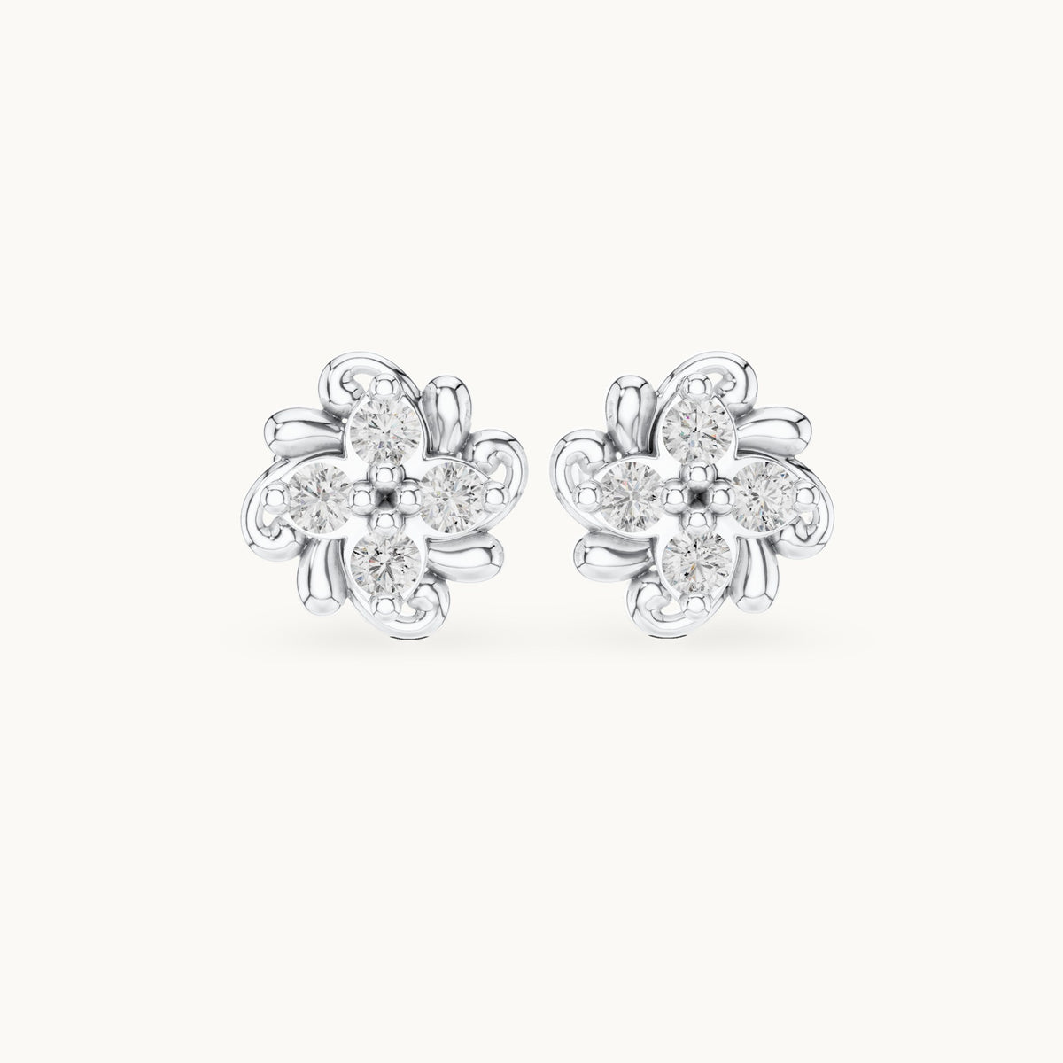 Round lab-grown diamond clover stud earrings in white gold, 0.24 CT TW, view 4