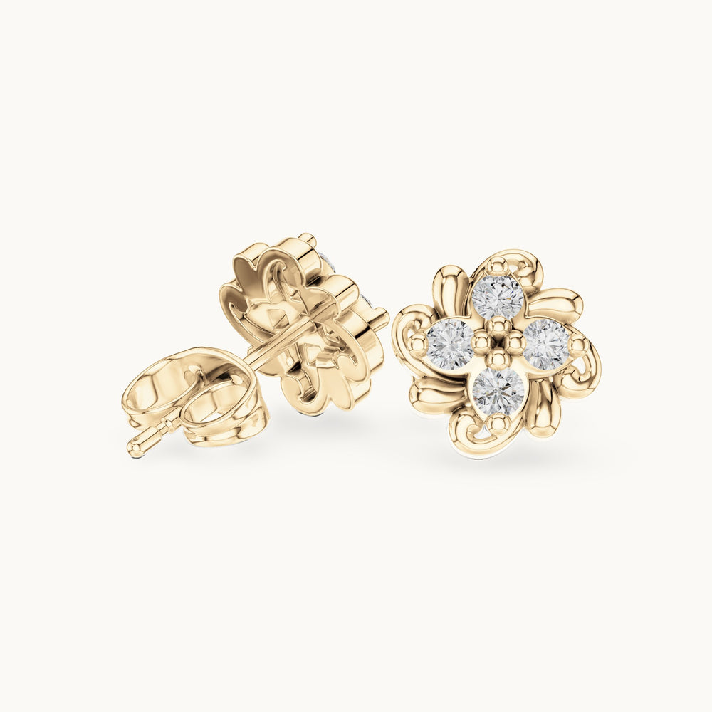Round lab-grown diamond clover stud earrings in yellow gold, 0.24 CT TW, view 1