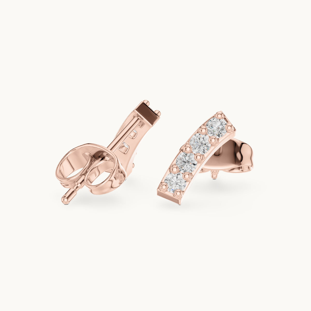 Round lab-grown diamond curved bar stud earrings in rose gold, 0.20 CT TW, view 1