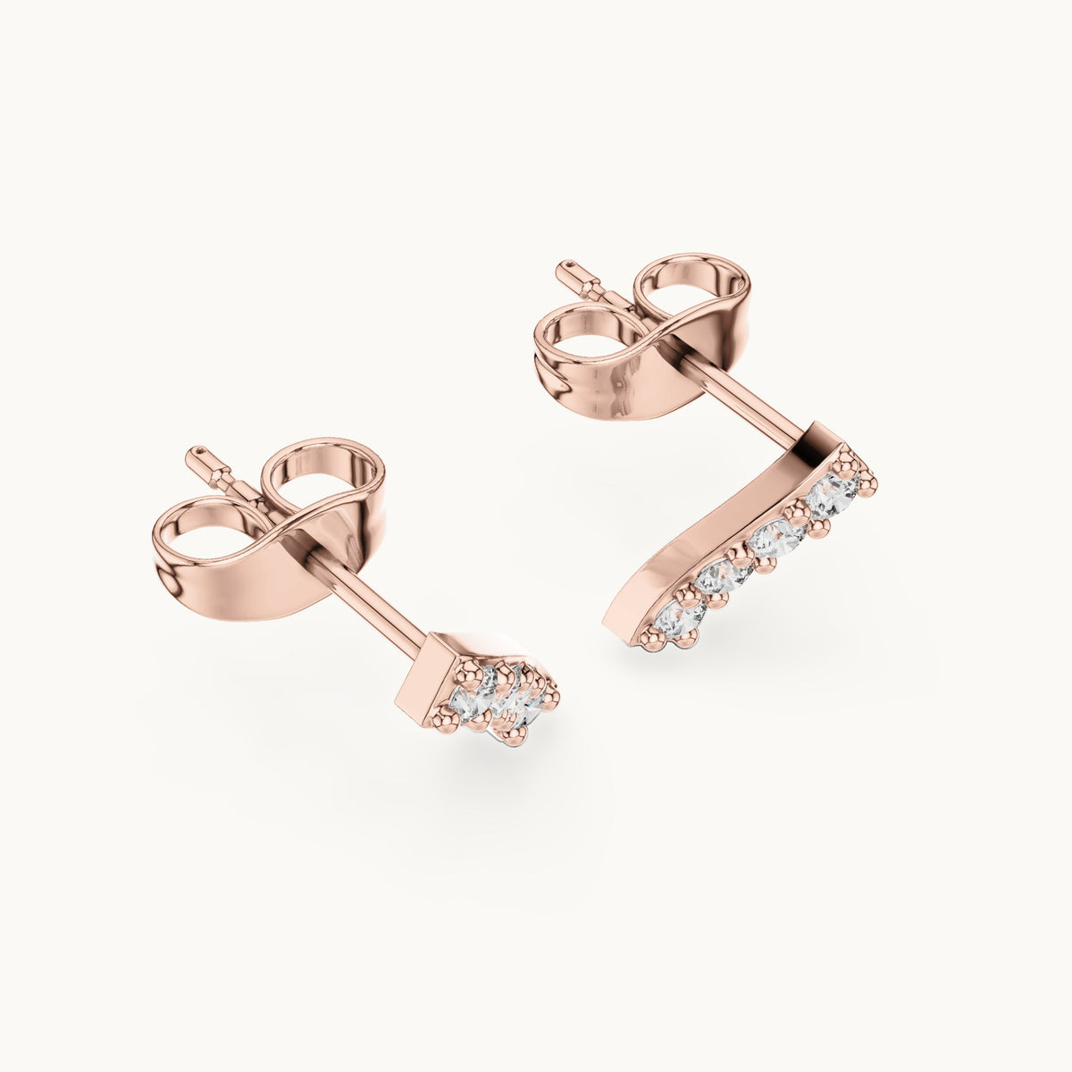 Round lab-grown diamond curved bar stud earrings in rose gold, 0.20 CT TW, view 2