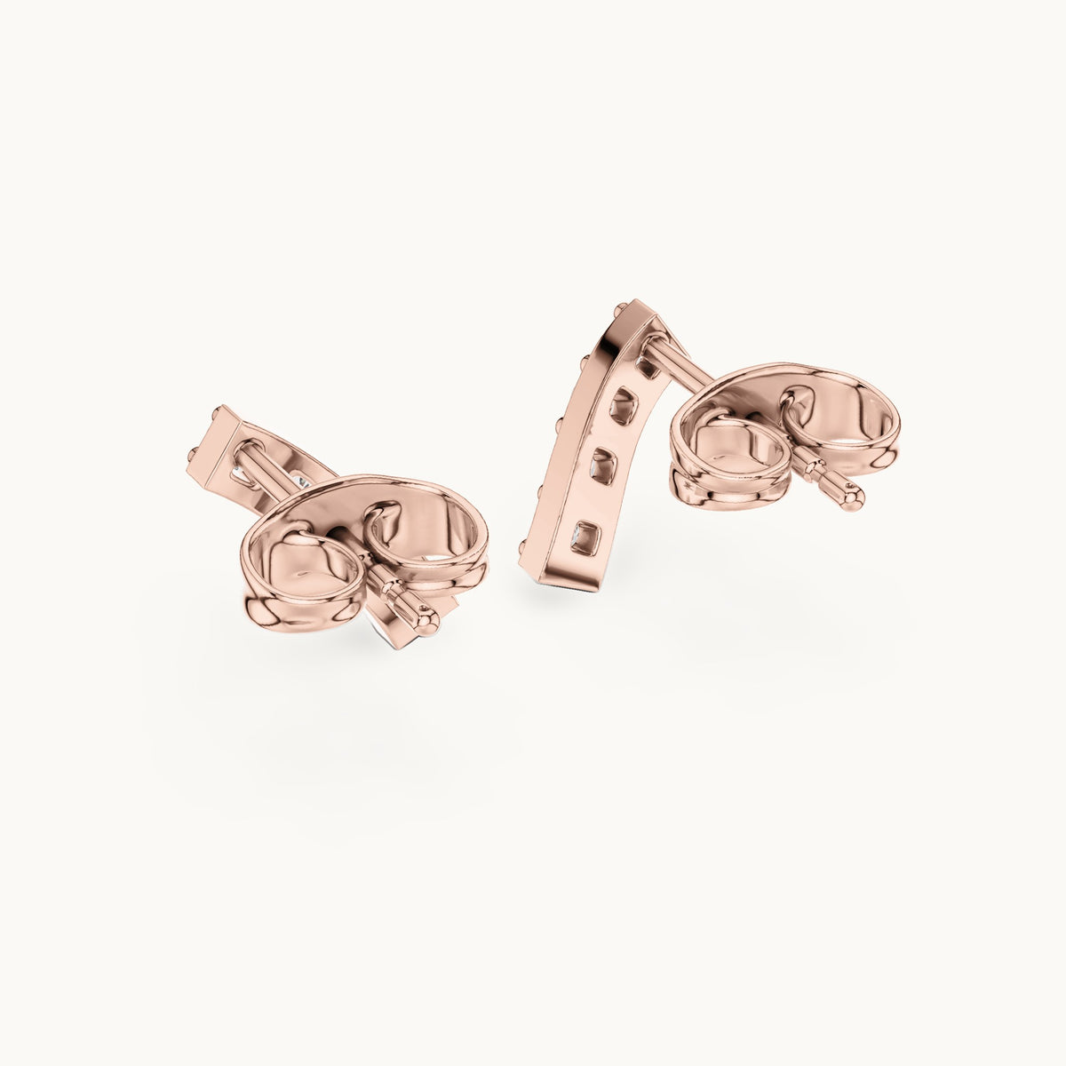 Round lab-grown diamond curved bar stud earrings in rose gold, 0.20 CT TW, view 3
