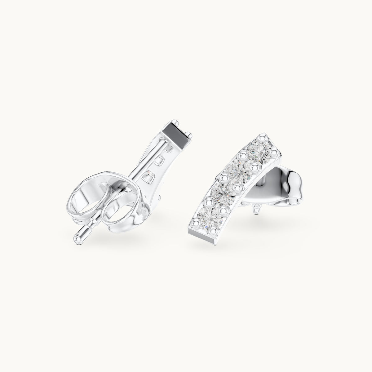 Round lab-grown diamond curved bar stud earrings in white gold, 0.20 CT TW, view 1