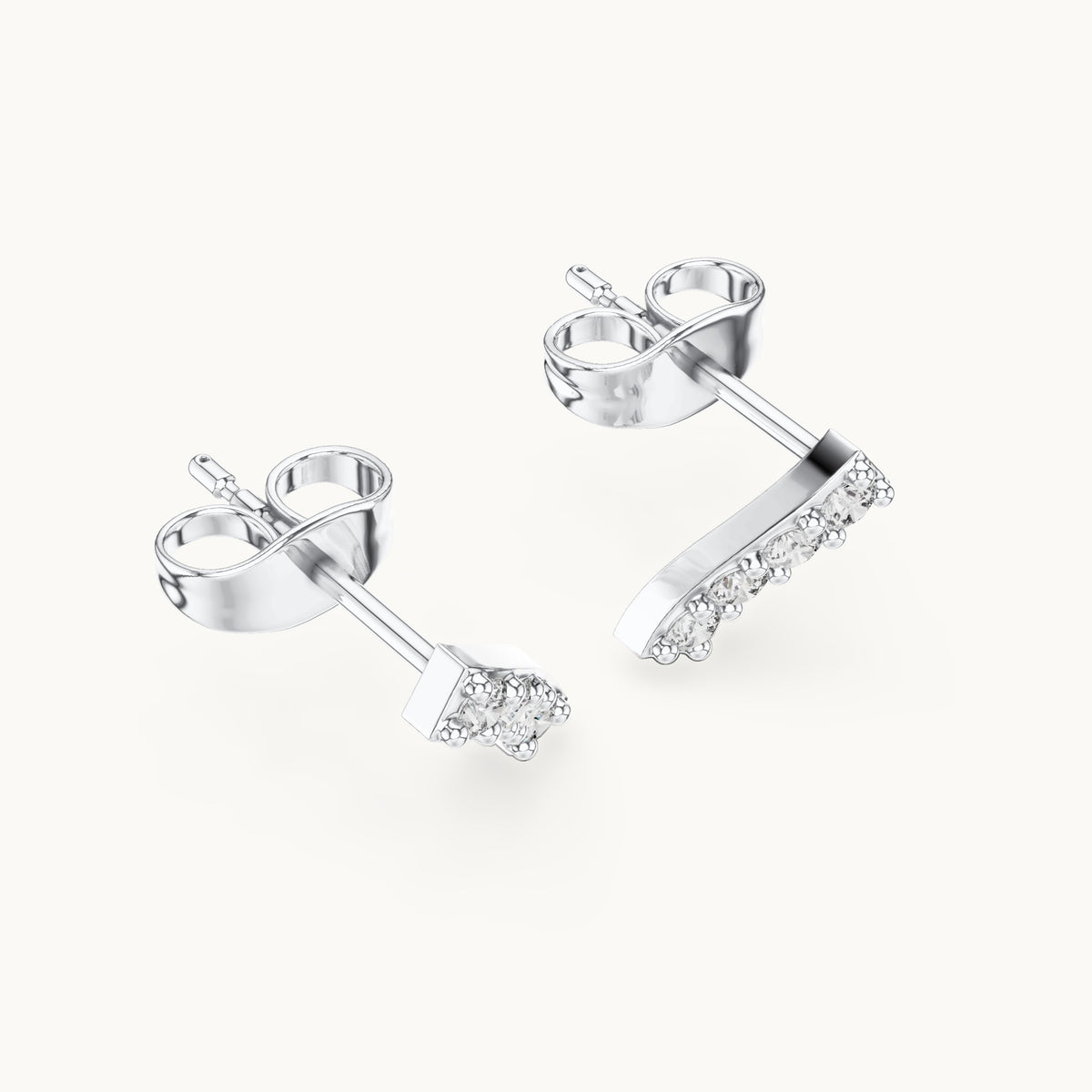 Round lab-grown diamond curved bar stud earrings in white gold, 0.20 CT TW, view 2
