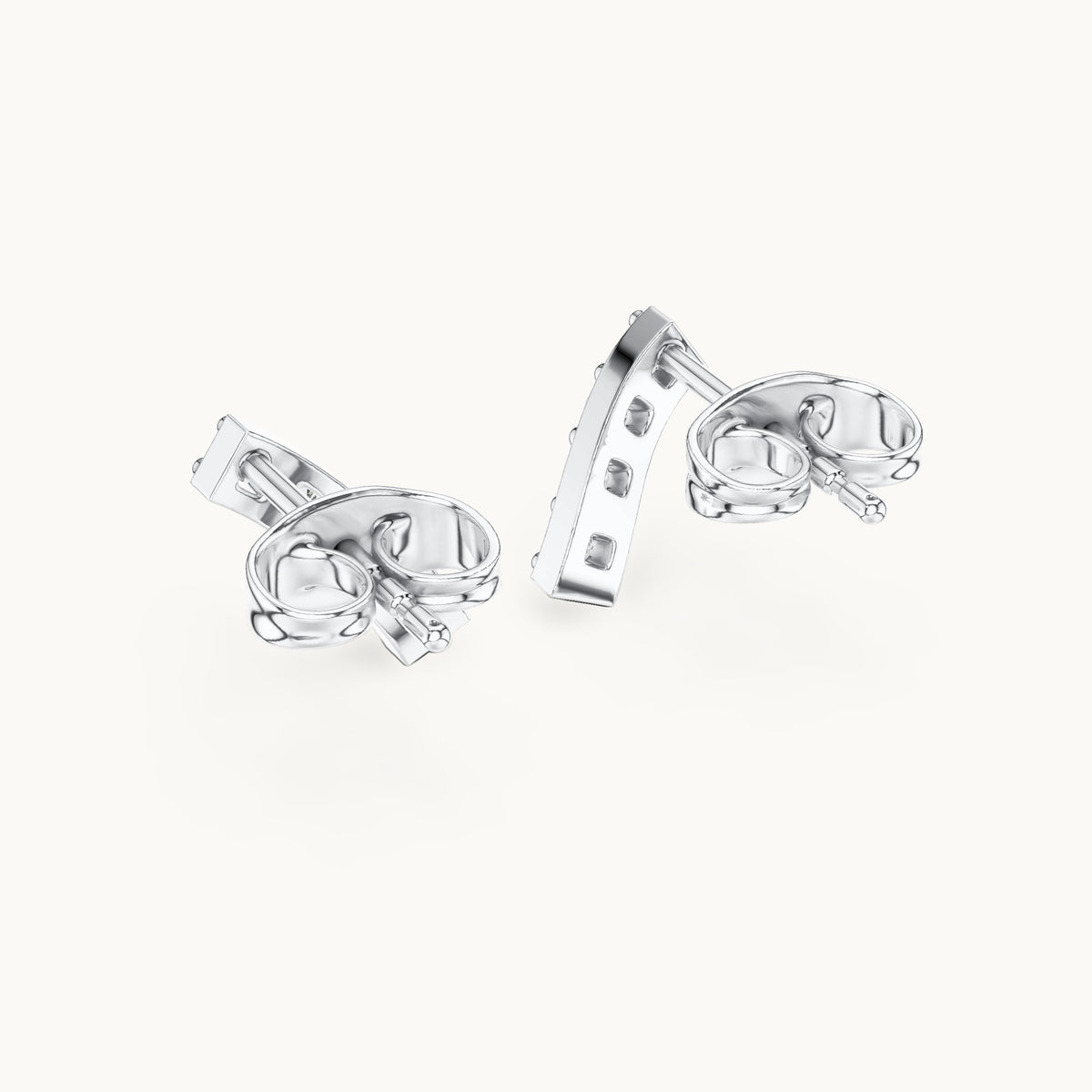 Round lab-grown diamond curved bar stud earrings in white gold, 0.20 CT TW, view 3
