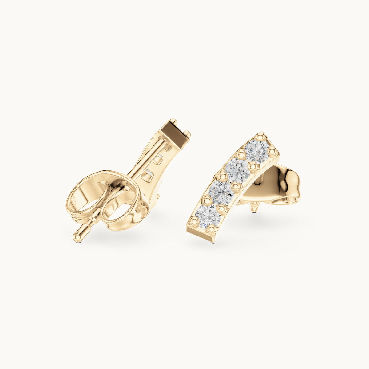 Round lab-grown diamond curved bar stud earrings in yellow gold, 0.20 CT TW, view 1