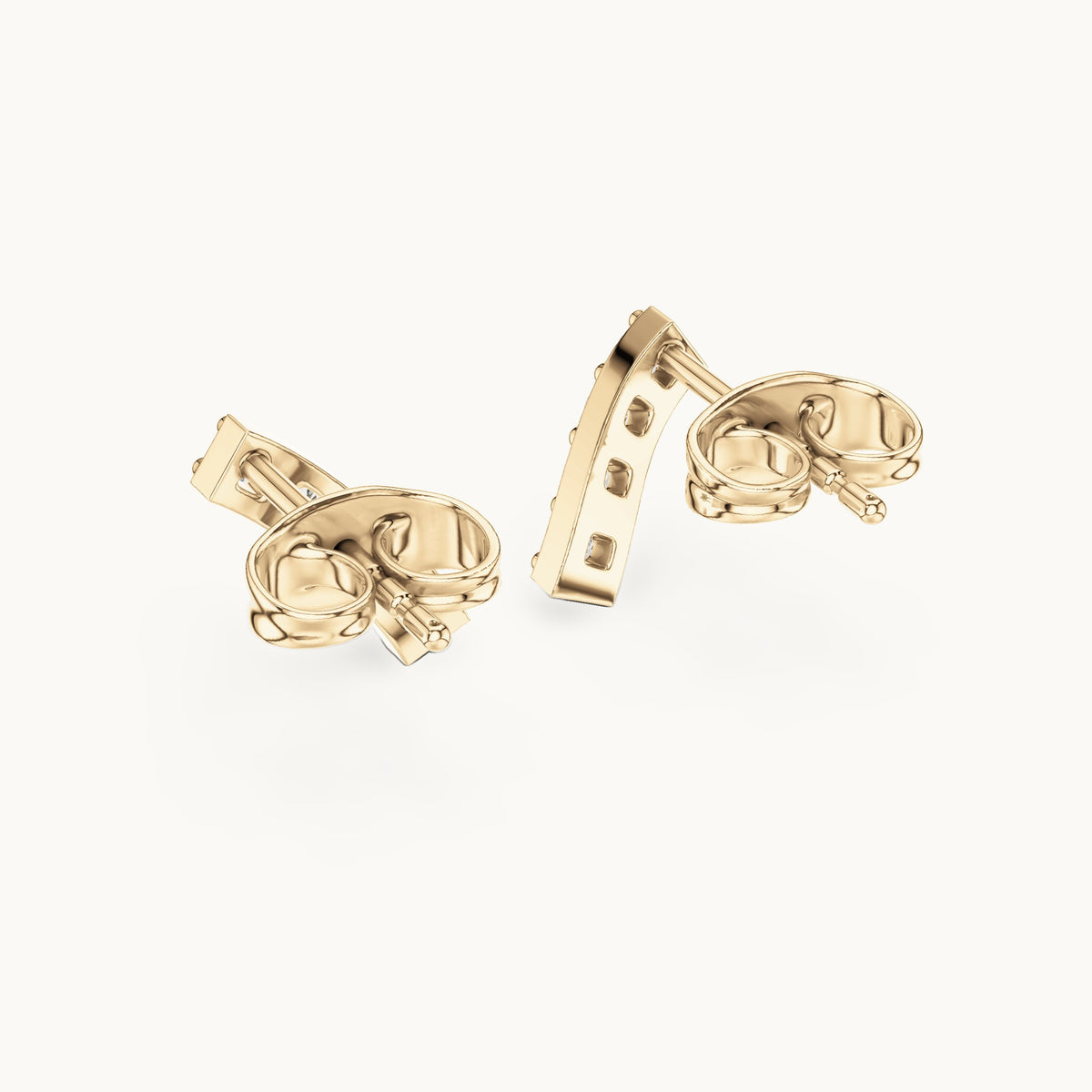 Round lab-grown diamond curved bar stud earrings in yellow gold, 0.20 CT TW, view 3