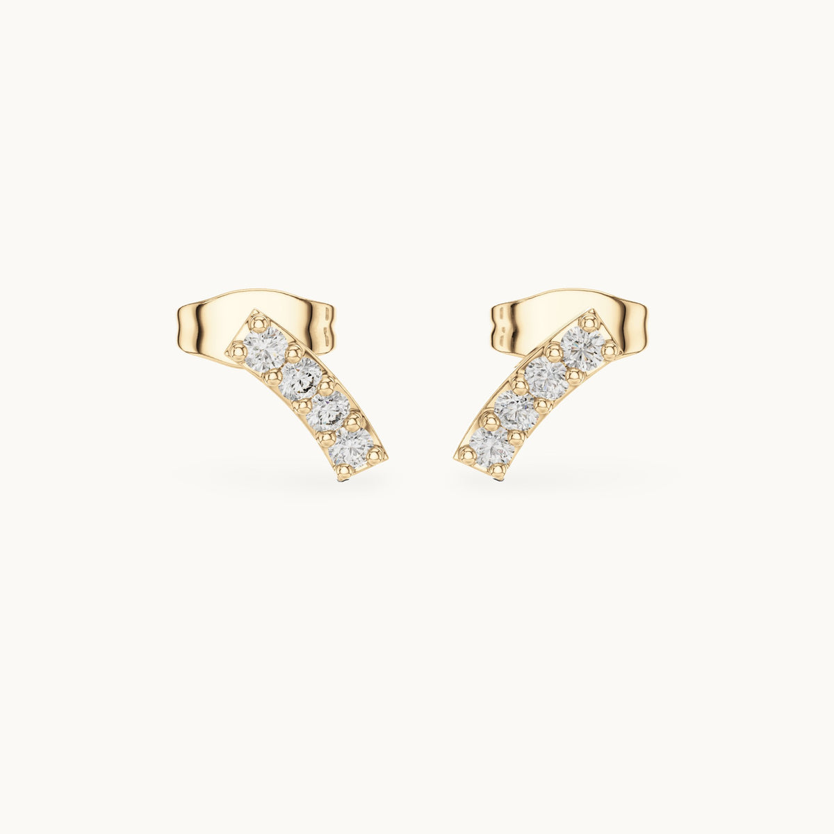 Round lab-grown diamond curved bar stud earrings in yellow gold, 0.20 CT TW, view 4